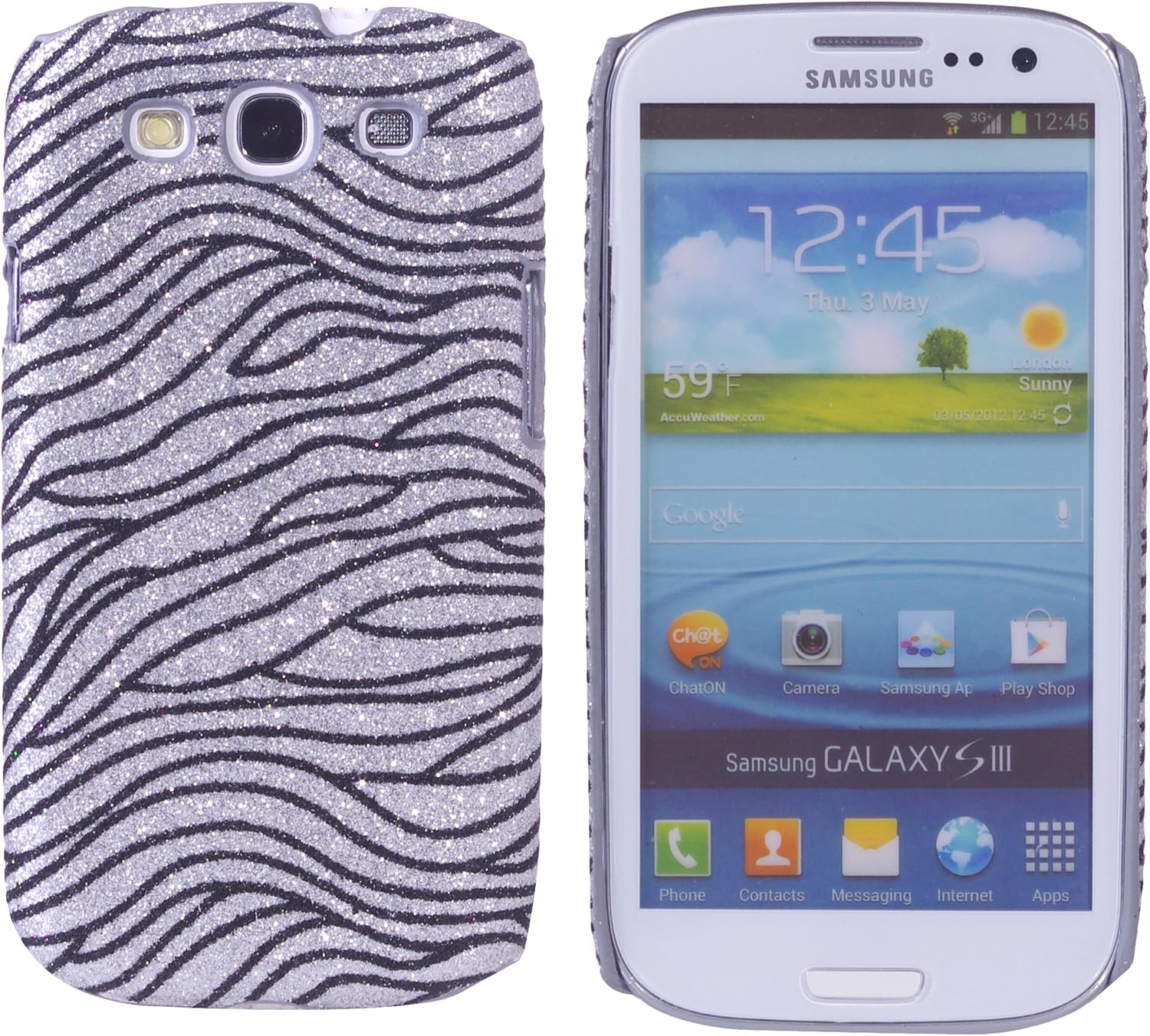 Samsung Galaxy S3 Case Bundle including 2 Bling Zebra Pattern Cases/1 Bling Stylus/1 Long Stylus/1 ECO-FUSED Microfiber Cleaning Cloth (Black/Silver)