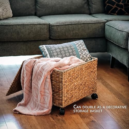 Miniatura 5 de Trademark Innovations Caja de archivo rodante Gabinete de archivo de mimbre Cestas de archivo colgante Cesta de almacenamiento de jacinto de agua