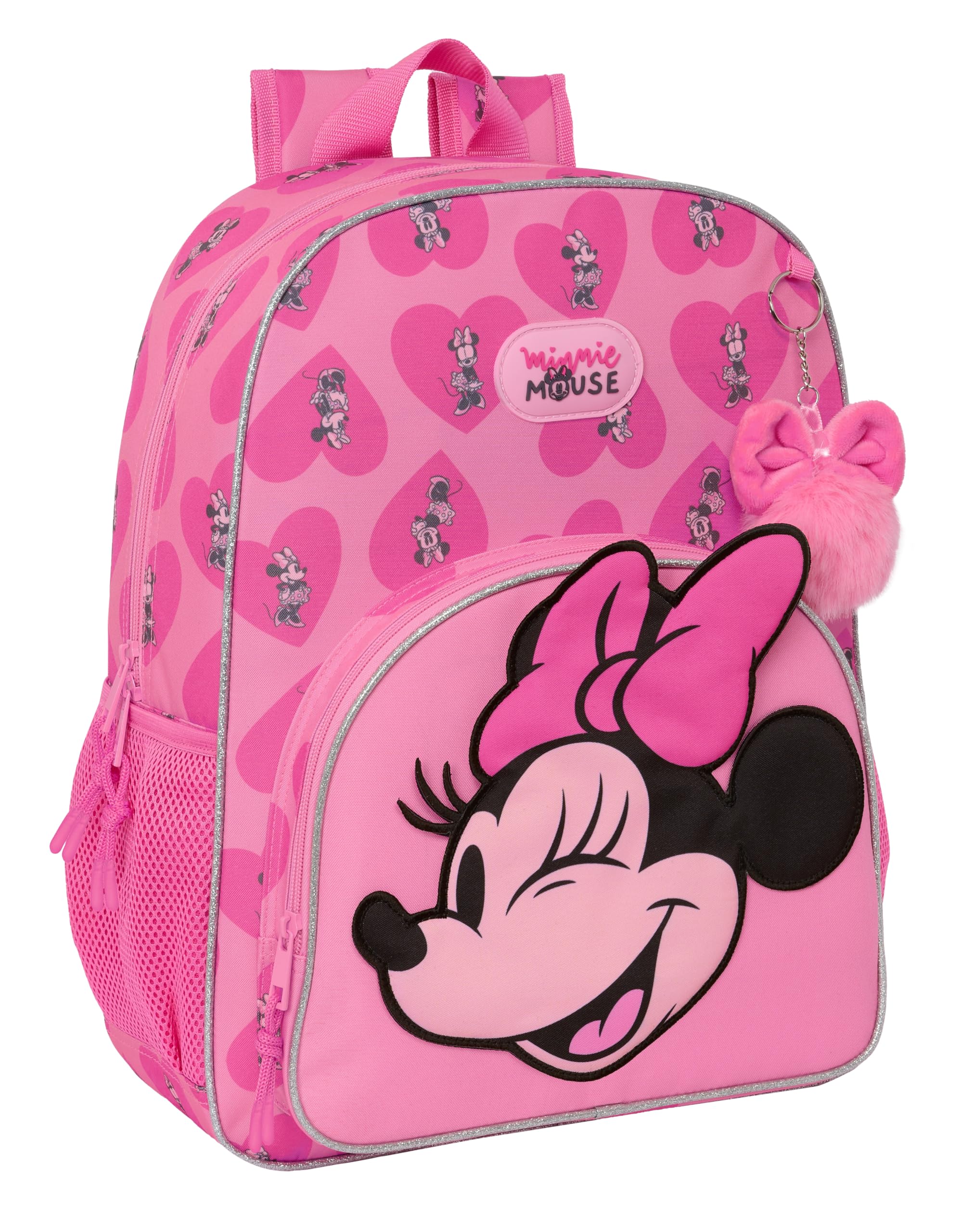 Safta MINNIE MOUSE LOVING - Mochila Escolar Niño, Mochila Niño, Mochila Infantil, Adaptable a Carro, Ideal para Niños en Edad Escolar, Cómoda y Versátil, Calidad y Resistencia, 33x14x42 cm, Color Rosa