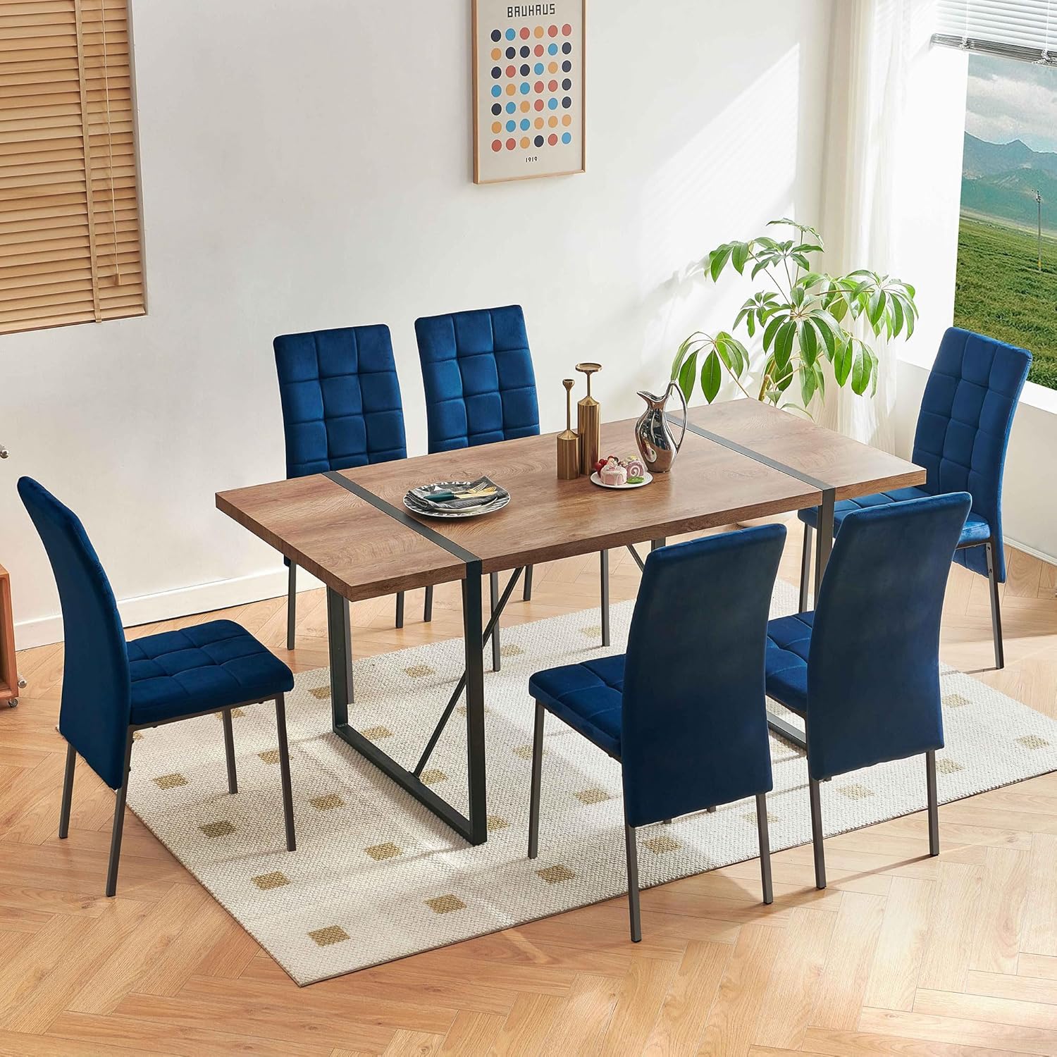 Homedot 66" Oblong Dining Table Set for 6,7 Pieces Kitchen