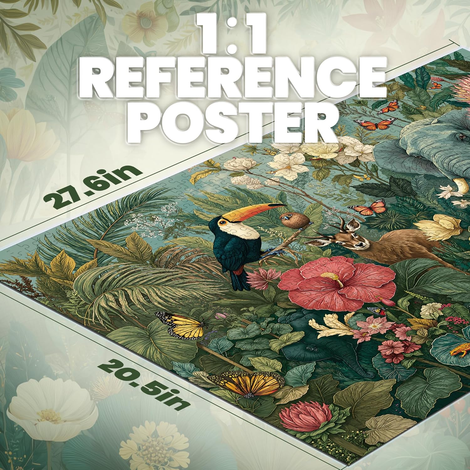 1000 Piece Puzzle for Adults,Rainforest Animals Jigsaw Puzzle,Jungle Puzzles 1000 Pieces, Challenging Nature Game and Great Gift Flower Puzzle Decor Toy for Adults (27.5"x19.6"), 1:1 Poster