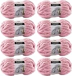 Chunky Chenille Yarn for Hand Knitting 8 Jumbo Pack Jumbo Chunky Yarn for Hand Soft Blanket Knitting, Bulky Thick Fluffy Yarn for Crocheting (Pink)