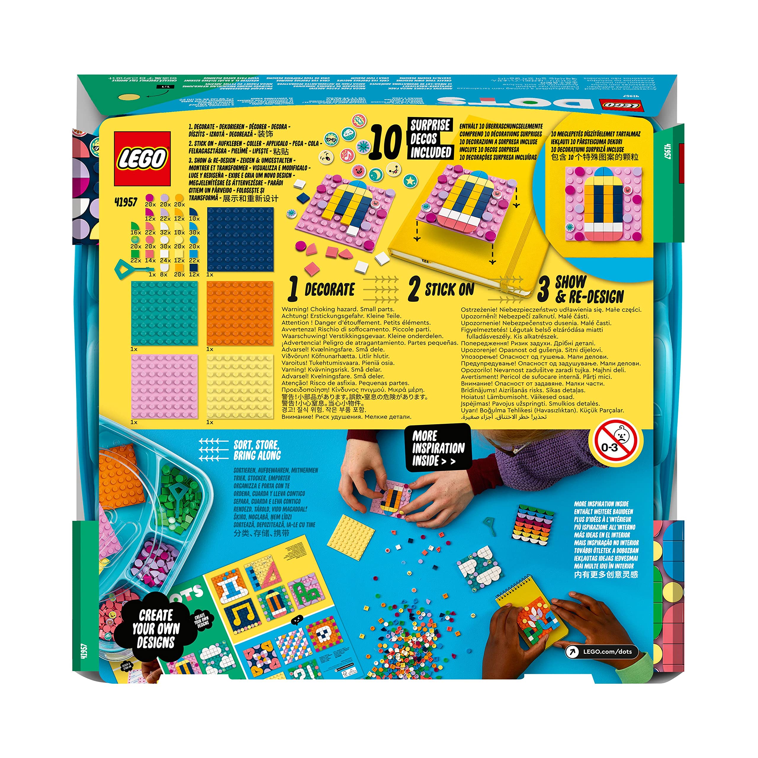 LEGO 41957 DOTS Kreativ-Aufkleber-Set, 5in1 DIY Bastelset für Kinder ab 6 Jahren, Spielzeug zum Basteln von personalisierten Mosaik-Aufklebern