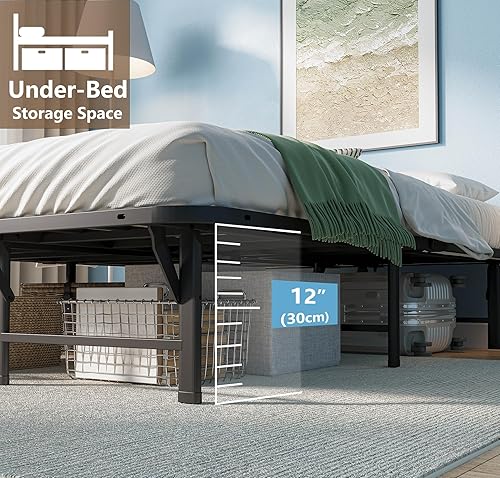 Miniatura 8 de ZIYOO Marco de cama plegable tamaño Queen de 14 pulgadas de alto, 2500 libras, soporte de listones de acero para colchón, no necesita somier,