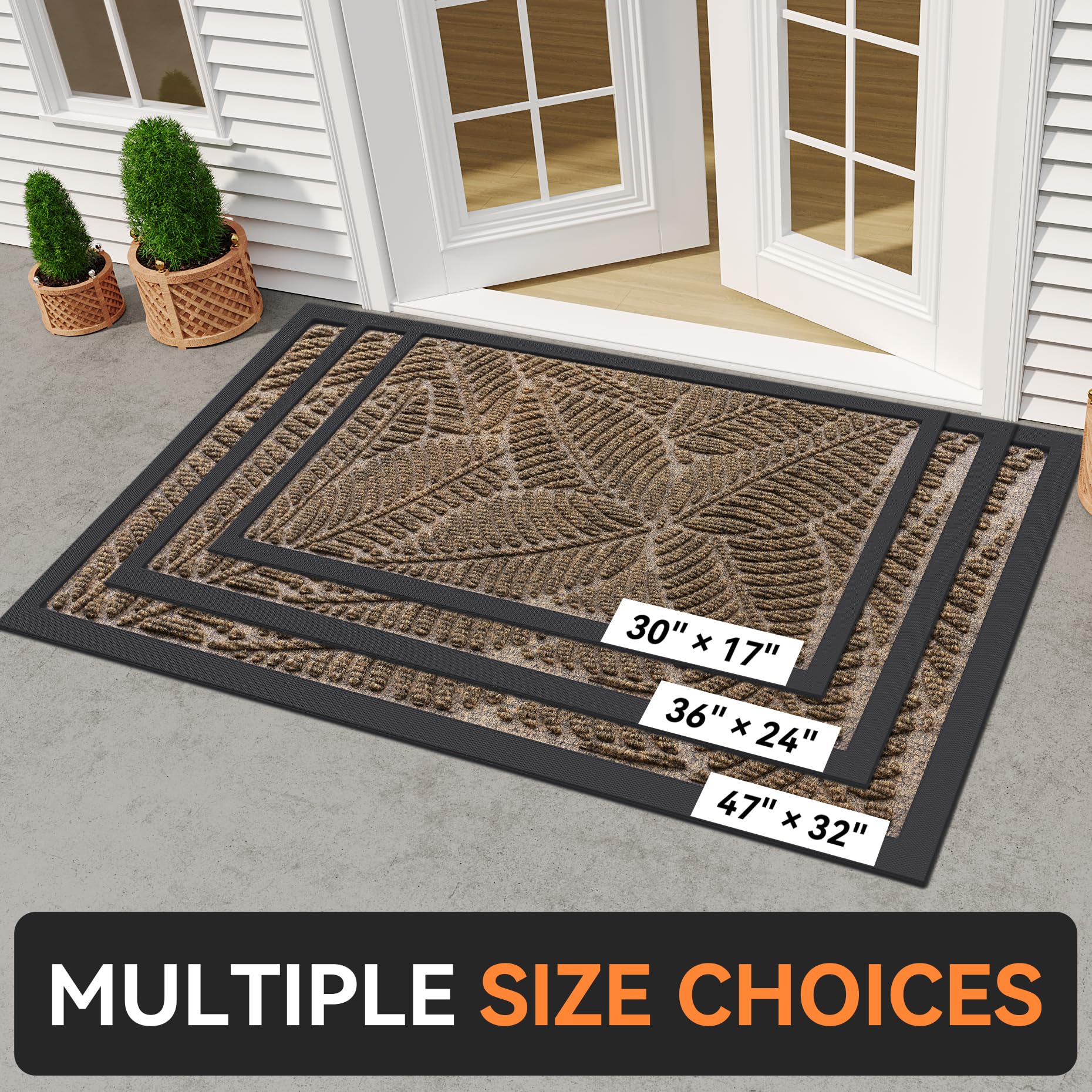 Grandaily Front Door Mat Indoor Outdoor Waterproof Doormat, Non Slip Natural Rubber Welcome Mat, Heavy Duty Durable Super Absorbent Entryway Rugs, 30"x17", Brown — view 2