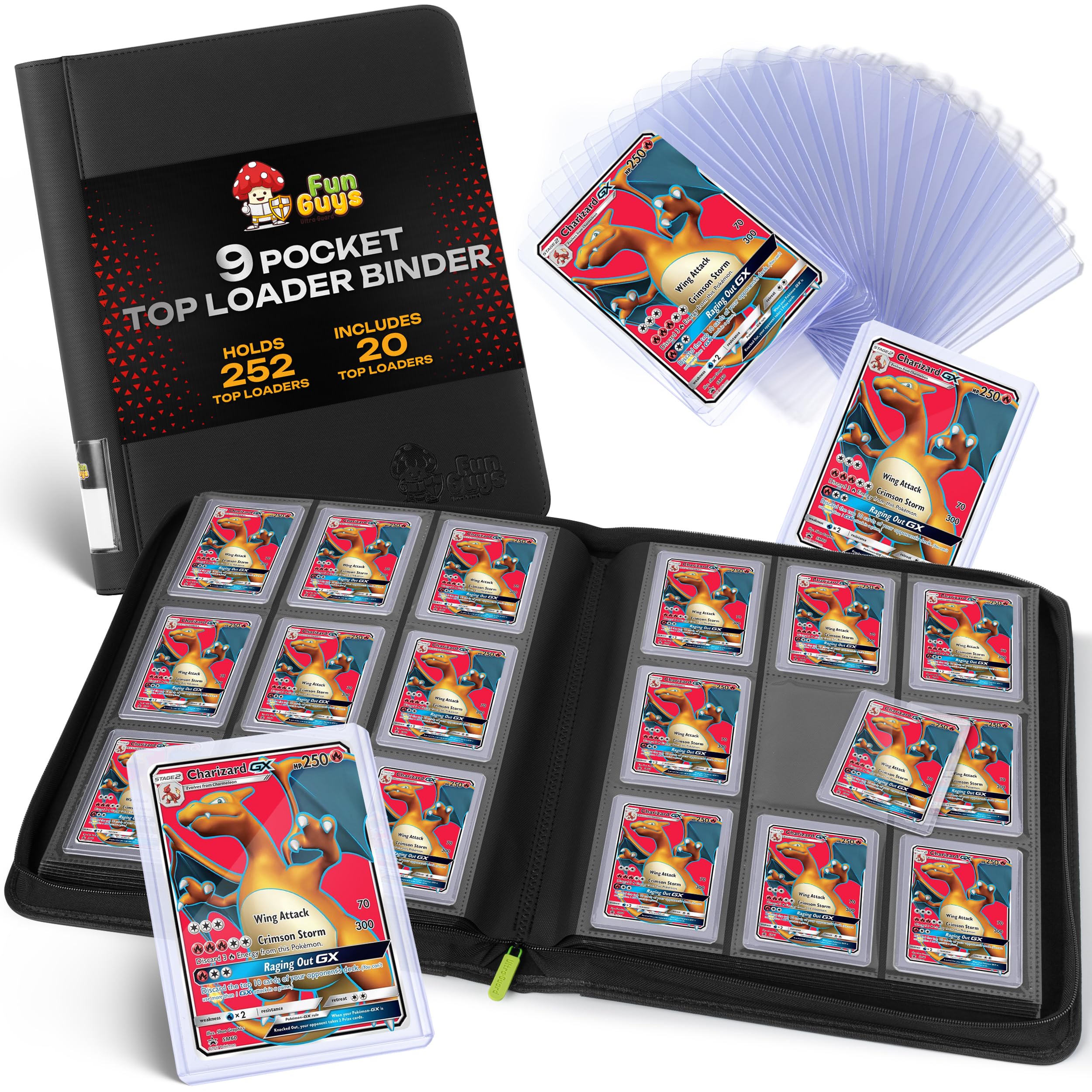 FunGuys Toploader Binder, Trading Card Binder Storage, 252 9 Pocket Top Loader Binder, Card Collection Binder, Yugioh Cards Binder, MTG Card Binder, TCG Binder, Card Folders for Trading Cards