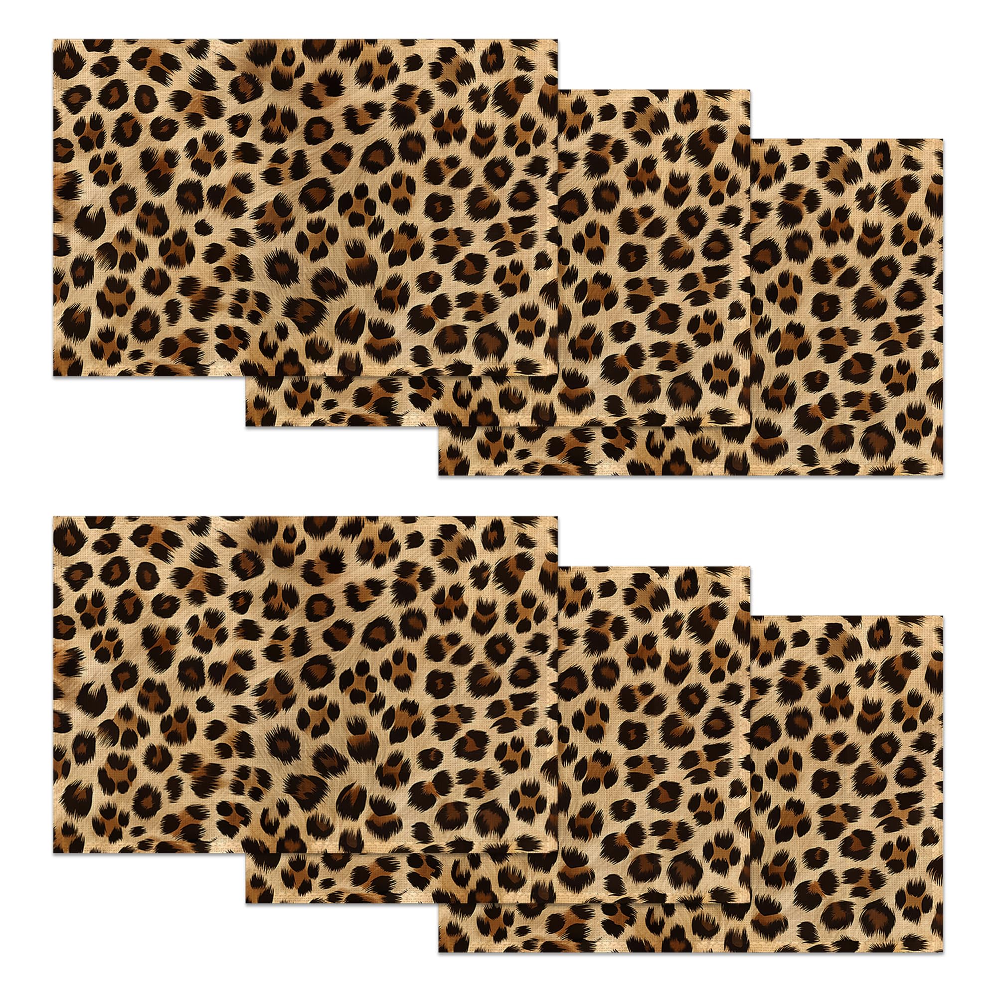 Leopard Skin Set of 6 Washable Linen Placemats,Texture Heat Resistant Non-Slip Table Mats for Kitchen Dining Table,Home or Party Decor 12"x18"