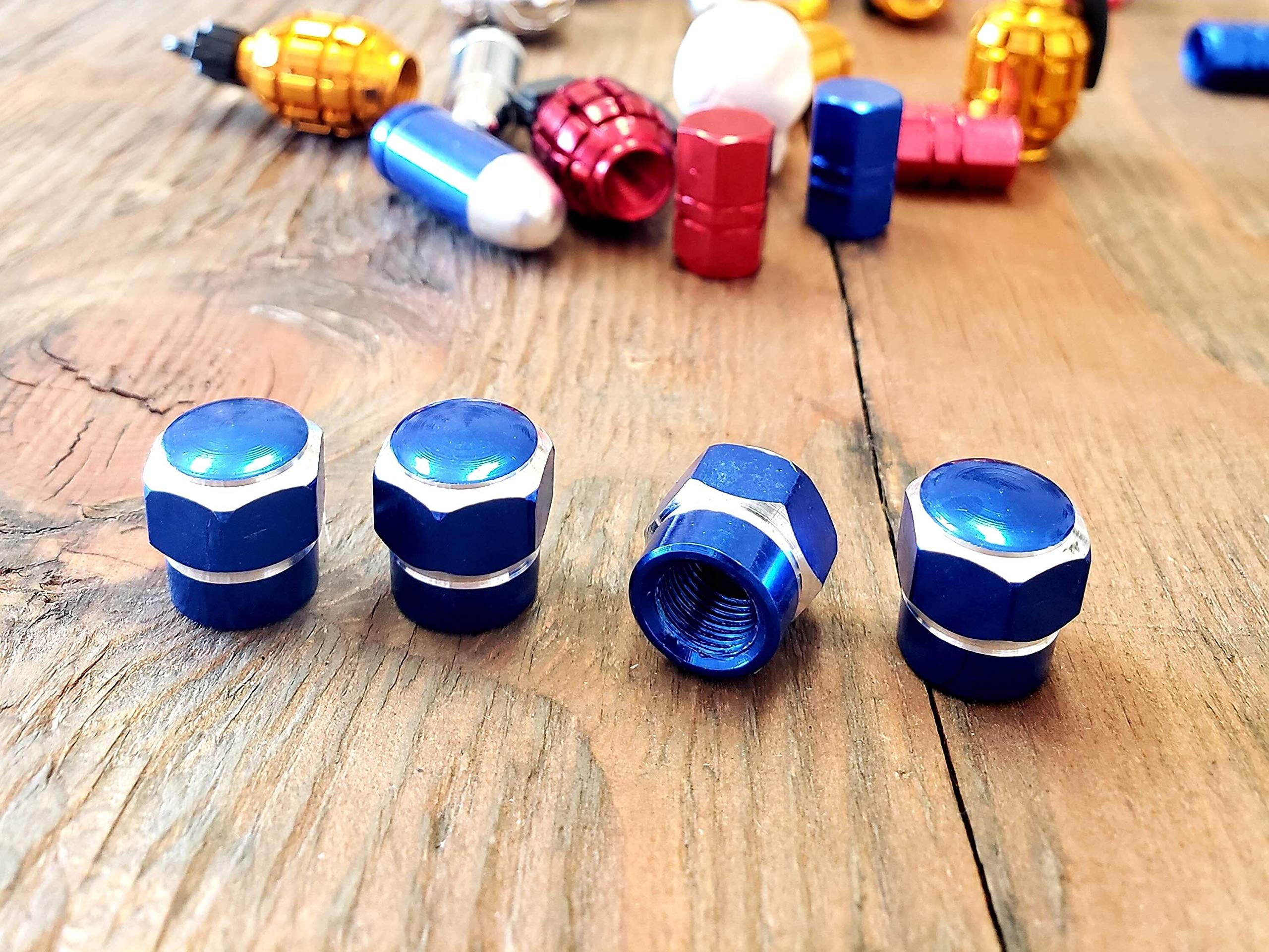 Kustom Kapz Four Pack Blue Billet Tire Valve Cap Automobile Motorcycle ATV Harley Truck Hotrod Cycle Trailer rv