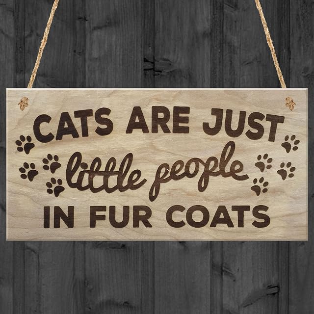 Red Ocean Cats Are Just Little People In Fur Coats Plaque Wooden Hanging Sign Cat Lover Kitty Lovers Paw Print Gift