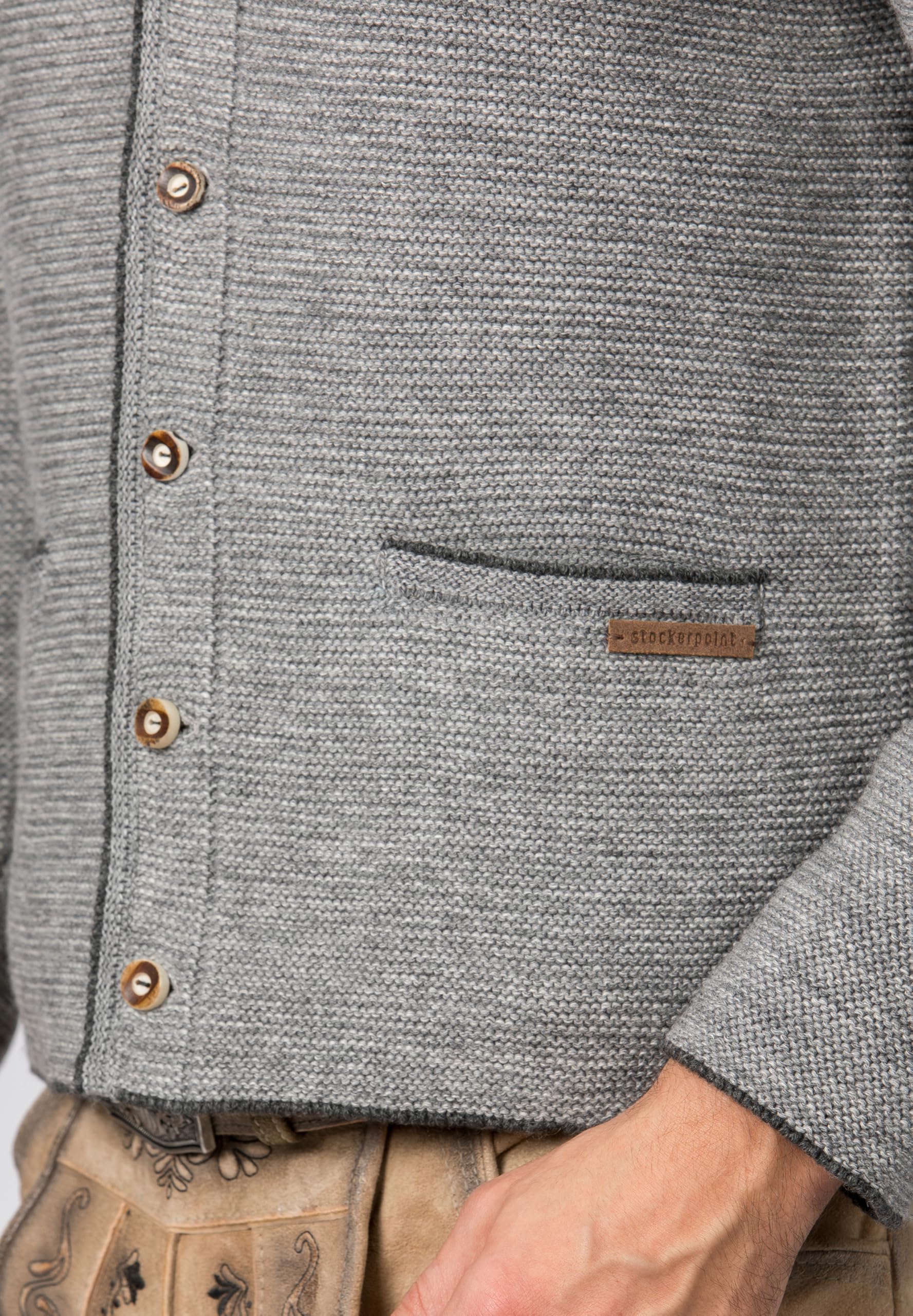Bergfeuer Herren Trachtenjanker Castello Strickjacke, Hellgrau, 48 EU