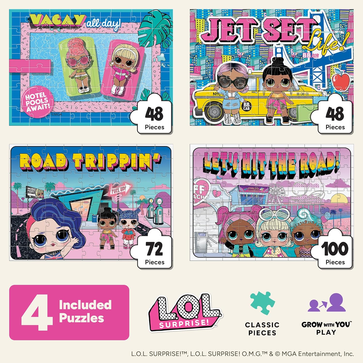 Buffalo Games - LOL - 4 X 1 Kids Multipack - LOL Travel - Multi Piece Jigsaw Puzzle for Adults -Challenging Puzzle Perfect for Game Nights - Finished Size Varies