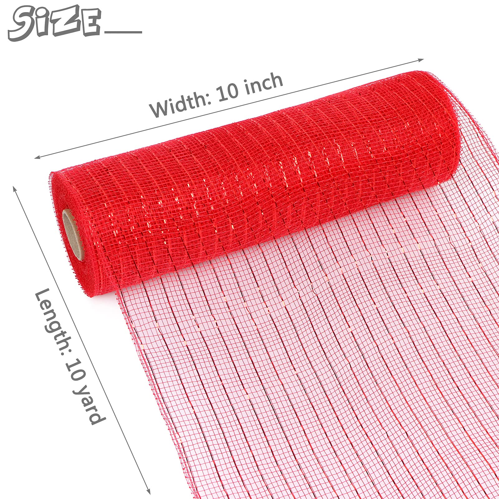 MIKIMIQI 2 Pack Deco Mesh 10 Inch x 30 Feet Decor Mesh Ribbon with Metallic Foil Deco Mesh Wreath Supplies Ribbon Mesh Roll for Spring Wreaths Craft Party, Not Wired (Red Black)