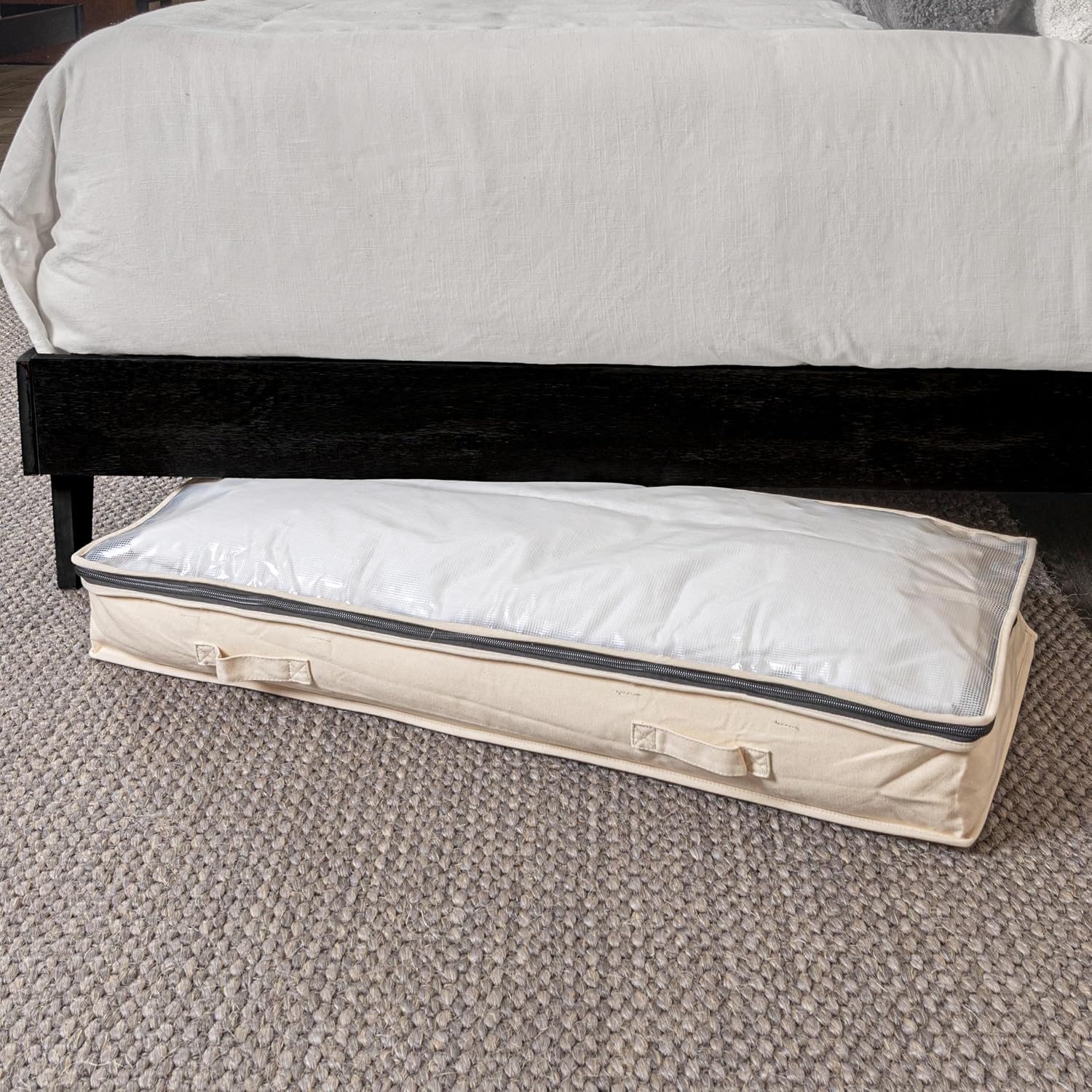 Household Essentials Cedarline Under Bed Storage Bag with Heavy‑Duty Cotton Canvas and Durable 3‑Sided Zipper, Natural Finish image 5