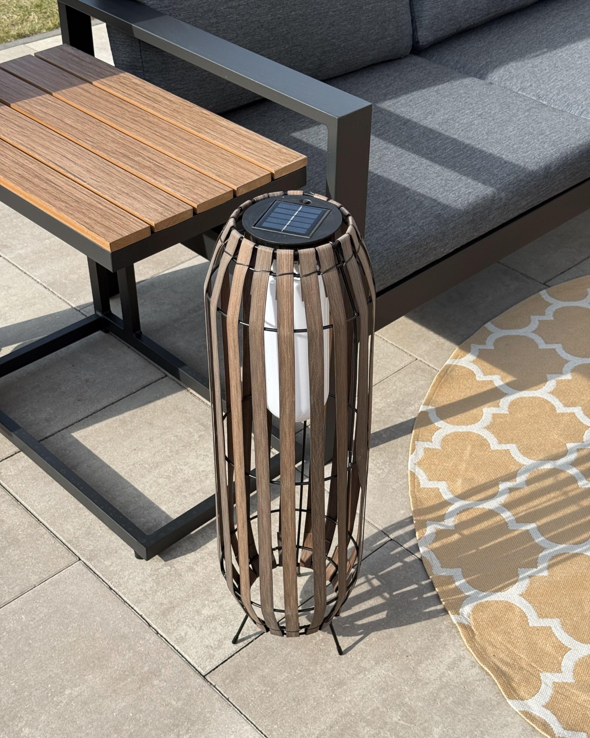 Lampion solarny LED energooszczędny klosz z syntetycznej plecionki ogrodowa dekoracja ciemnobrązowy Muzizi