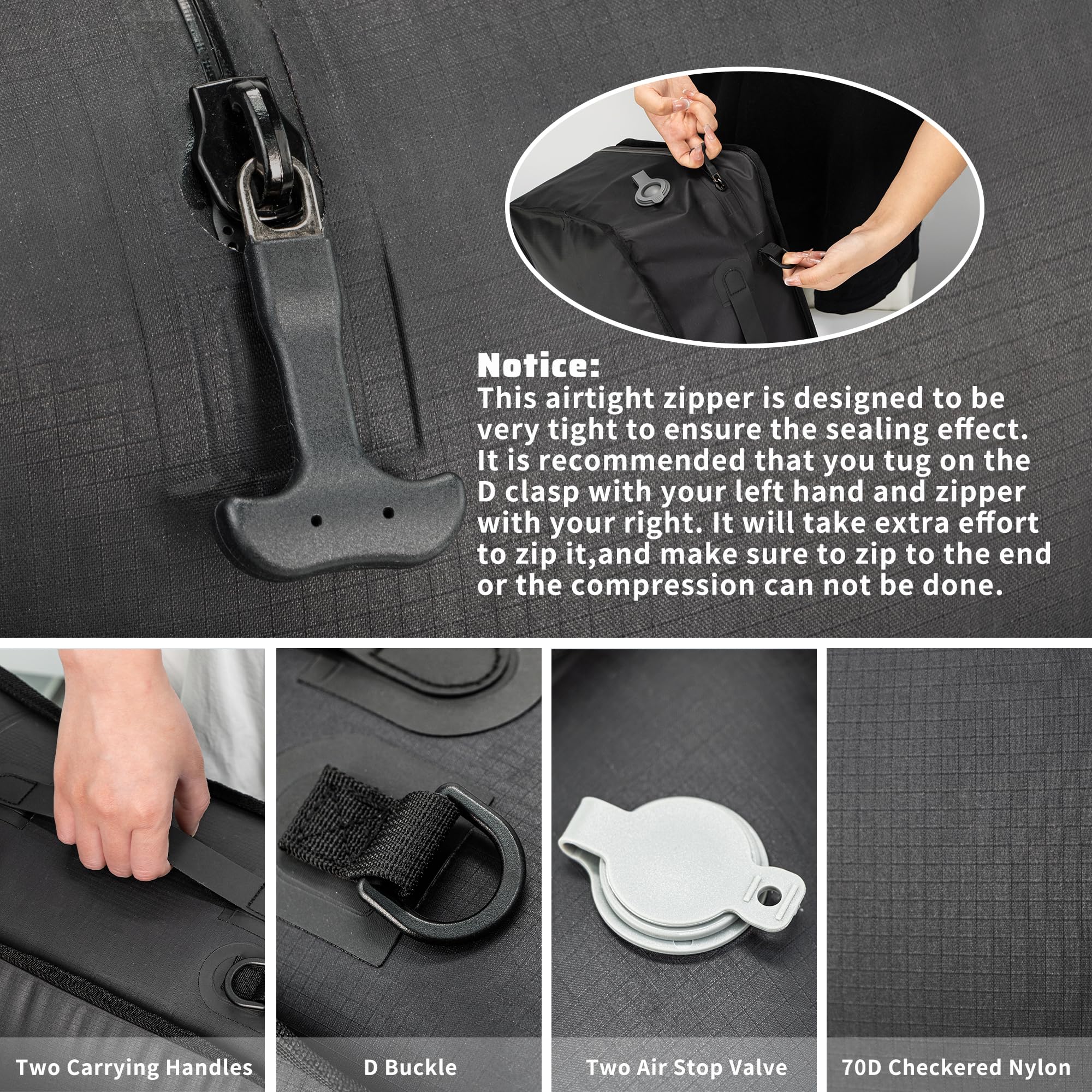 Sacchetti Sottovuoto Vestiti Riutilizzabili TPU Buste Sottovuoto Viaggio con IP67 Cerniera Impermeabile Borse Organizer Cubi di Imballaggio per Viaggi D'affari