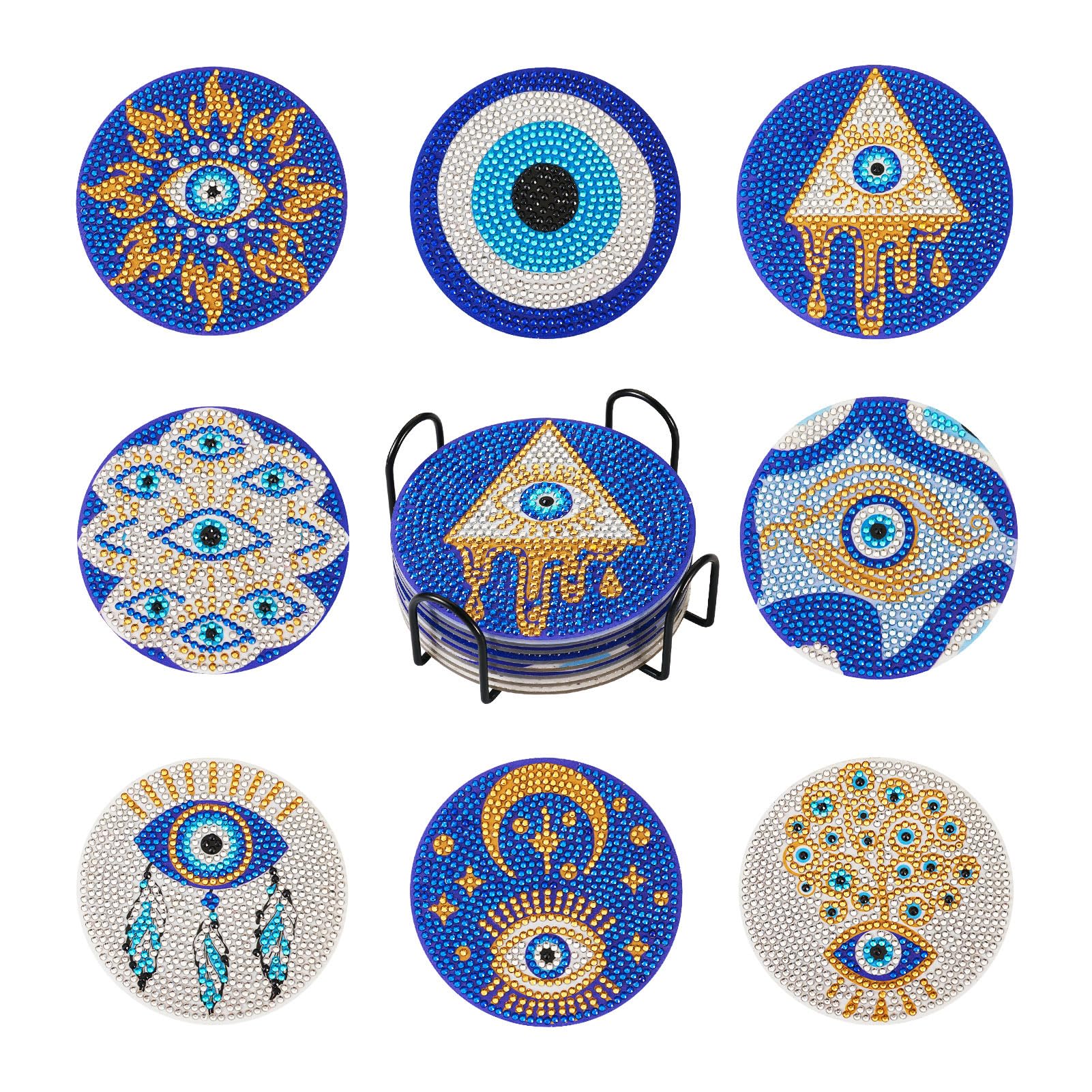 Amazon.com: Craftdady 8Pcs Evil Eye Diamond Art Coasters Blue 5D