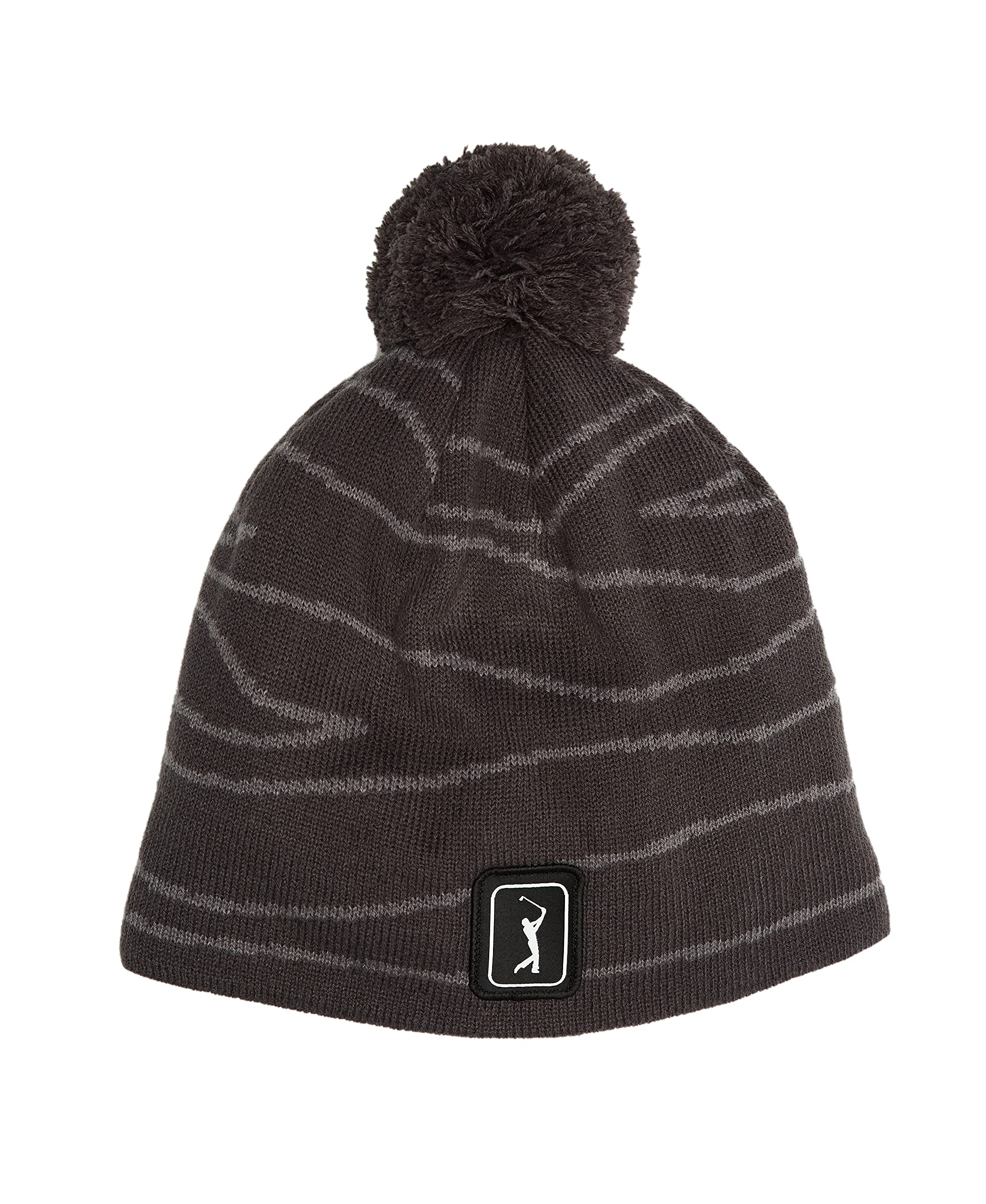 PGA TOUR Men's Laser Pattern Beanie with Pom, Asphalt, One Size