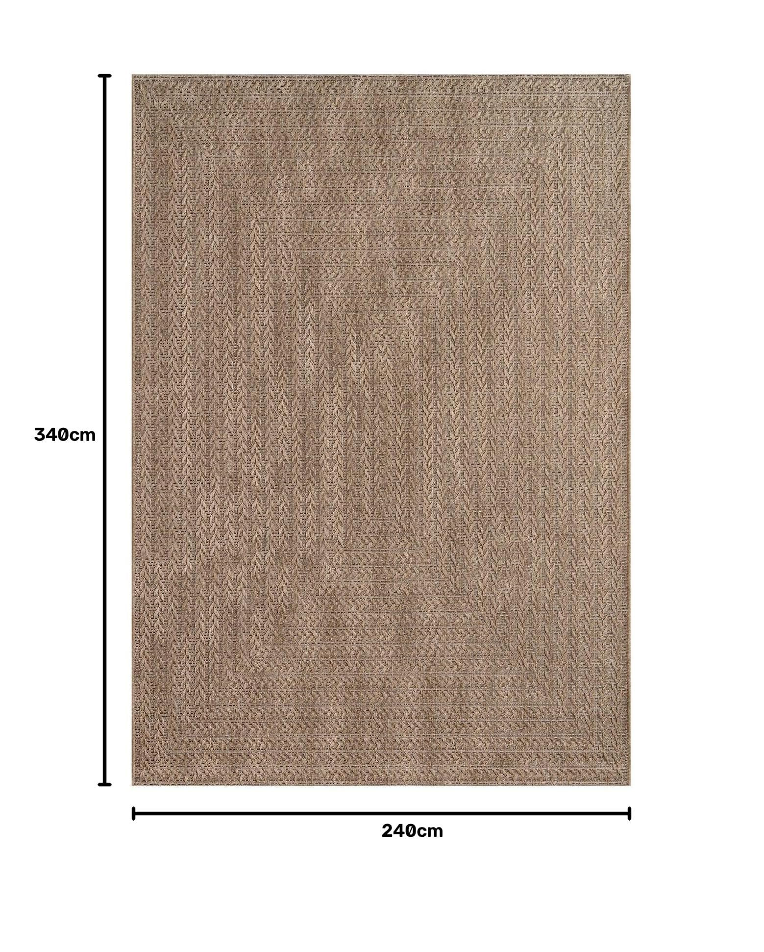 TT Home Outdoor Teppich Wetterfest Garten Schlafzimmer Flur Natürlicher Sisal Look Geometrisches Boho Design Modern Unifarben, Größe:240x340 cm