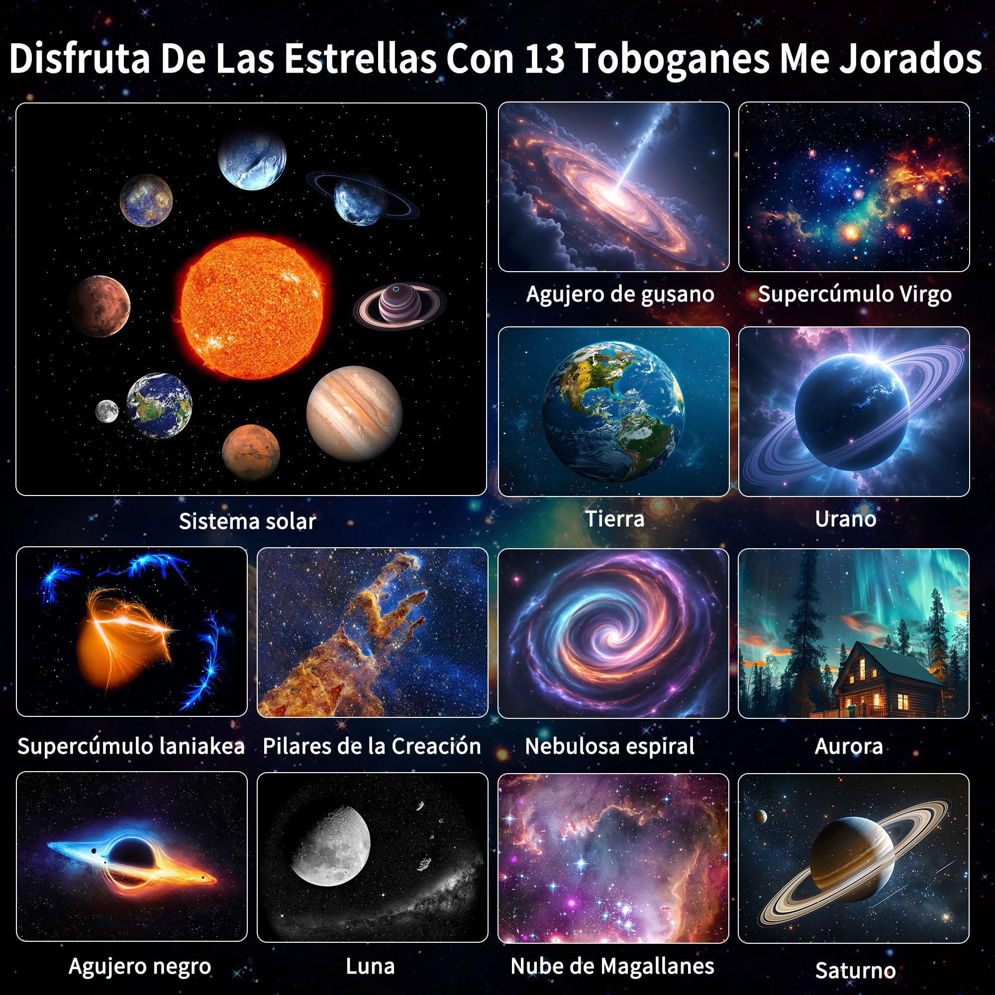 FlyLily Proyector De Galaxias Y Estrellas Real, Proyector Estrellas 13 En 1, Proyector De Galaxia con Temporizador, Lampara Proyector Infantil con RotacióN De 360° para NiñOs, Fiestas, Navidad, Negro
