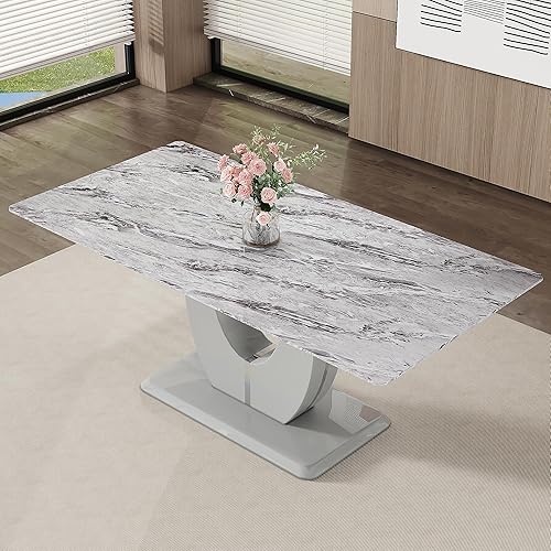Miniatura 20 de JUFU Mesa de comedor de mármol sintético de 63 pulgadas para 6, moderna mesa rectangular de cocina y comedor, parte superior de MDF con aspecto de