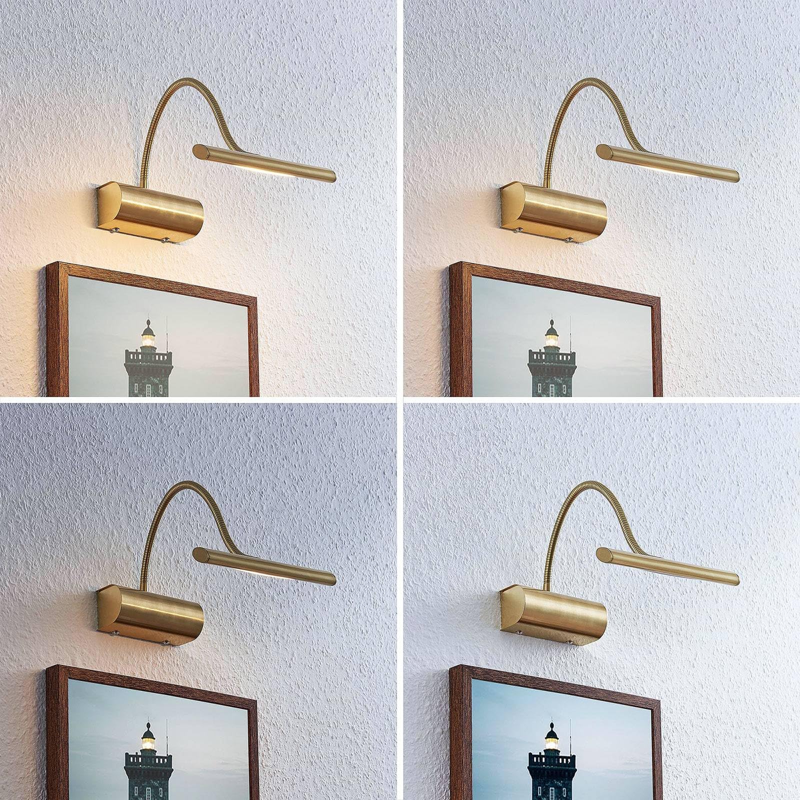 Lindby Bombillas LED luz para cuadros en latón mate, aplique | iluminacuadro, moderno, 3000 k blanco cálido, con interruptor para sala de estar, salón, pasillo, comedor