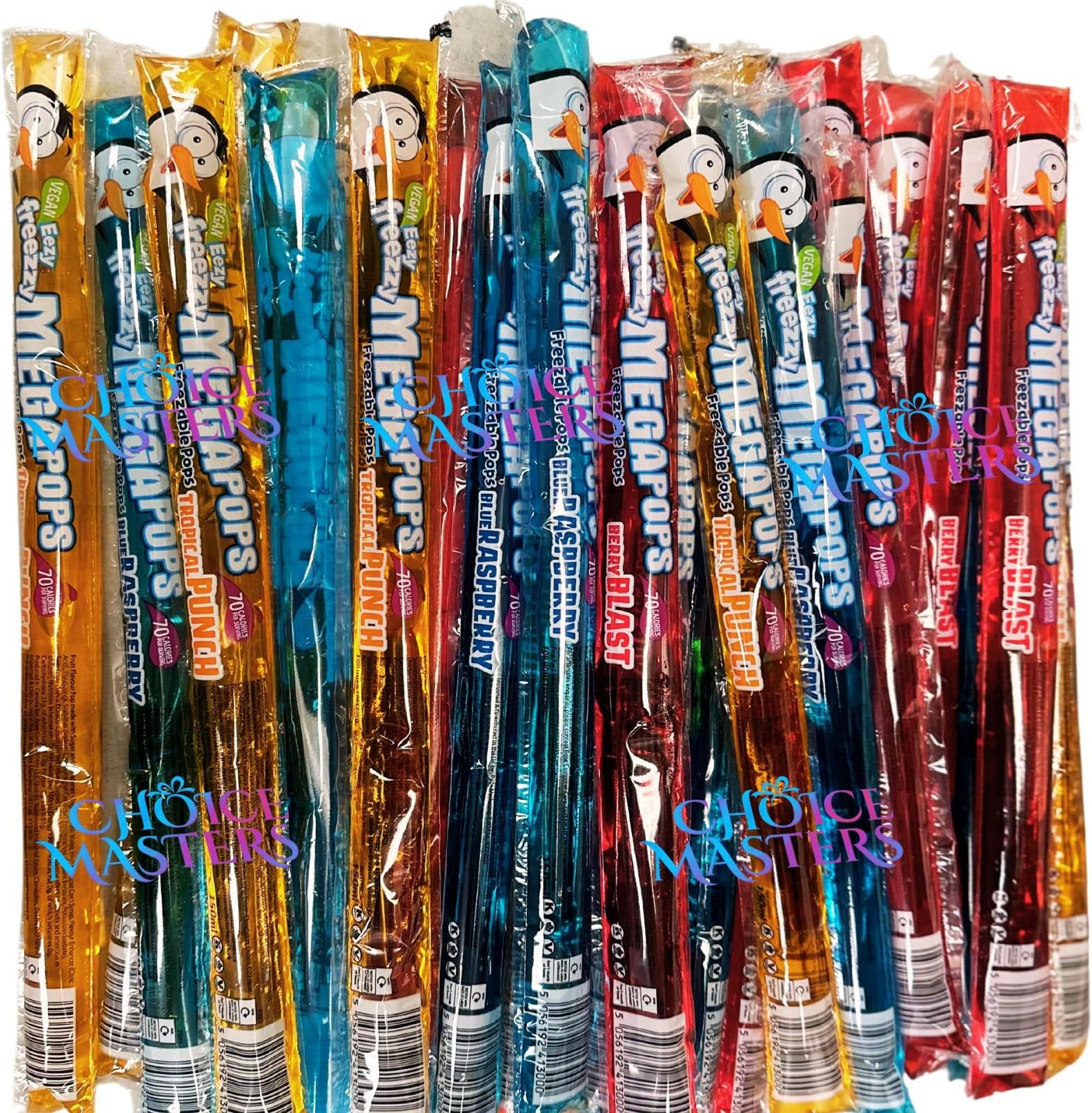Ice Lollies Freeze Pops - Refreshingly Delicious Fruit Flavour Freezable Ice Poles - Bulk Box of 27 x 150 mls Total In Freezer Giant Friendly Size - 27 Total - Great For Parties, Events And More