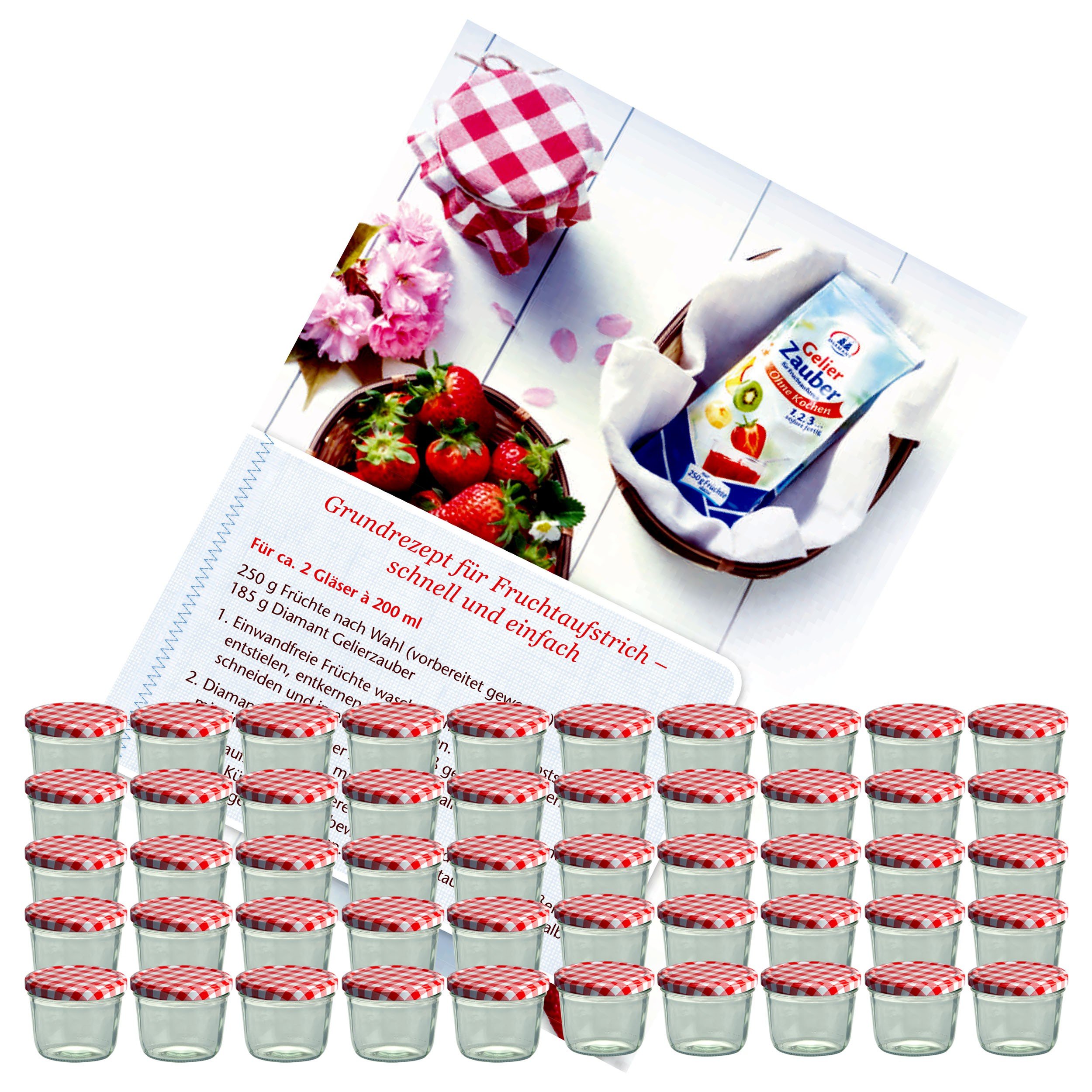 Pot De Confiture Lot De 50 Bocaux MamboCat - En Verre Incassable - Contenance De 230 Ml - To 82 - Avec Couvercle Rouge U00e0 Carreaux - Idu00e9als Pour ConfitureAvec Livre De