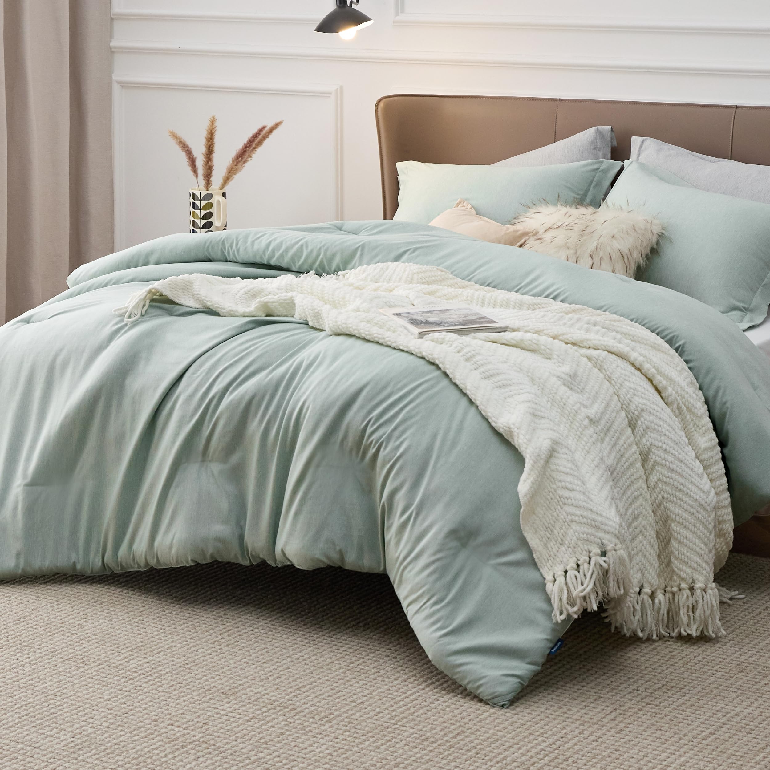 Bedsure Mint Green Queen Comforter Set, Cationic Dyed Bedding Set 3 Pcs