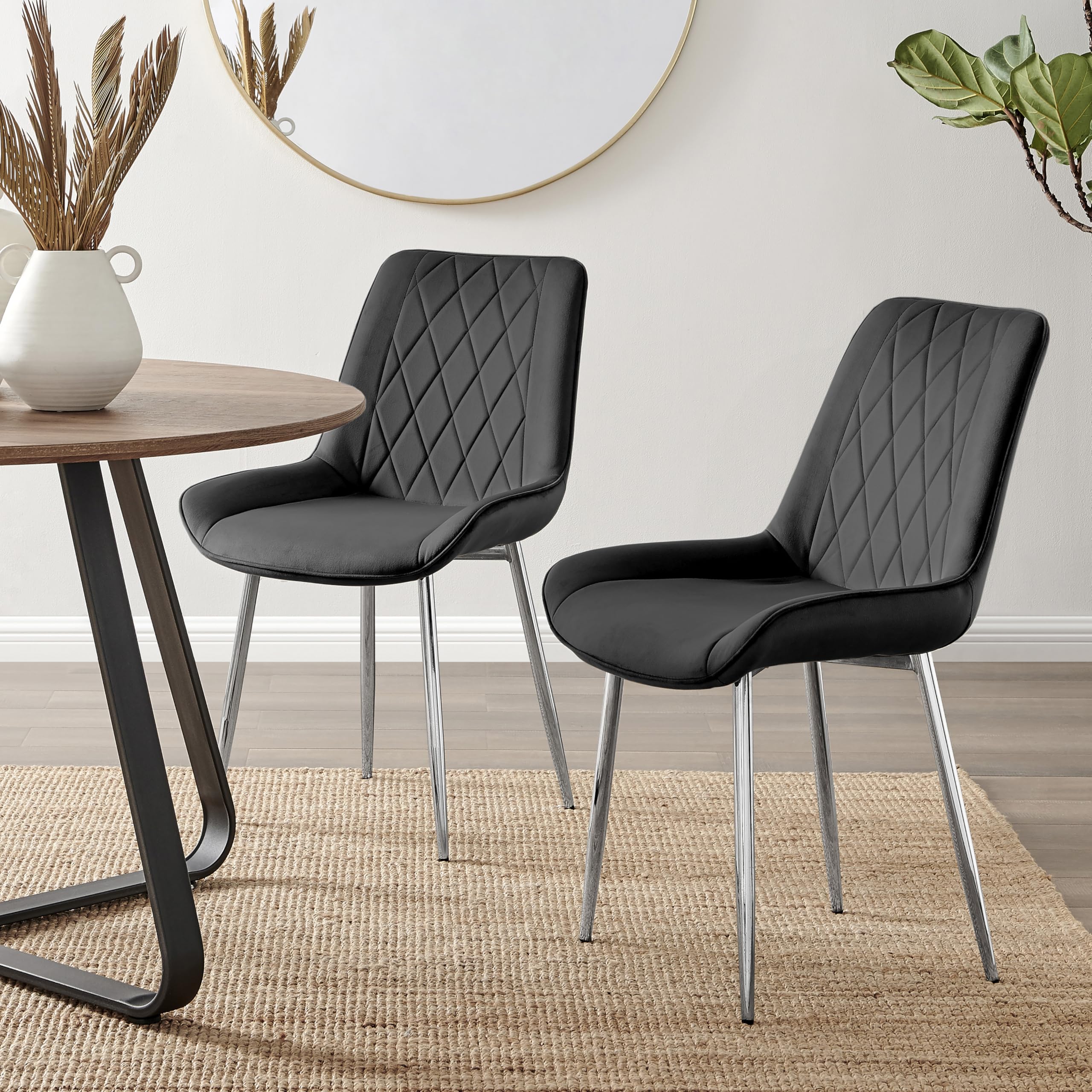 Furniturebox UK 2x Pesaro Black Velvet Silver Chrome Metal Leg Modern Contemporary Luxury Dining Kitchen Chairs — image 1