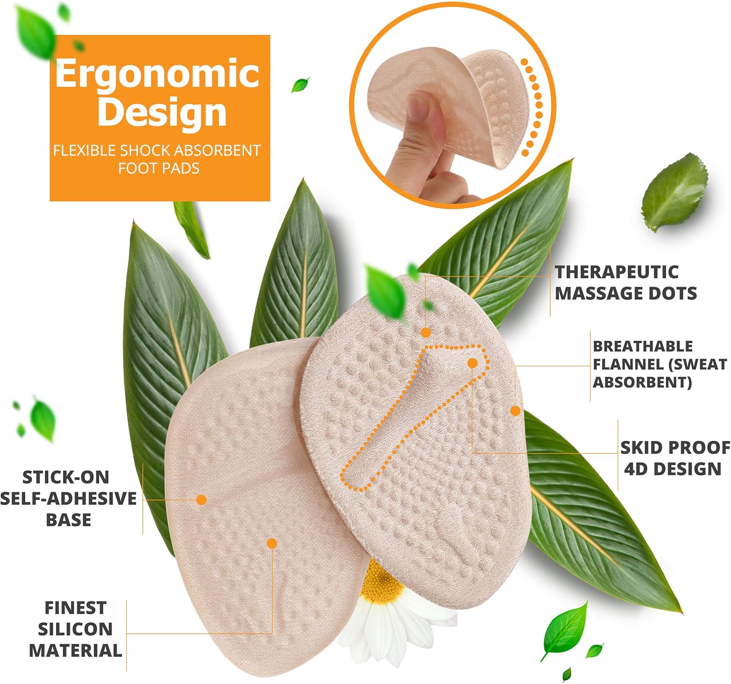 Succure Metatarsal Pads 2 Pair - Soft Gel Forefoot Heel Cushion Inserts for Women Shoes Relieves Pain and Discomfort and Fits All - Beige: Health & Personal Care