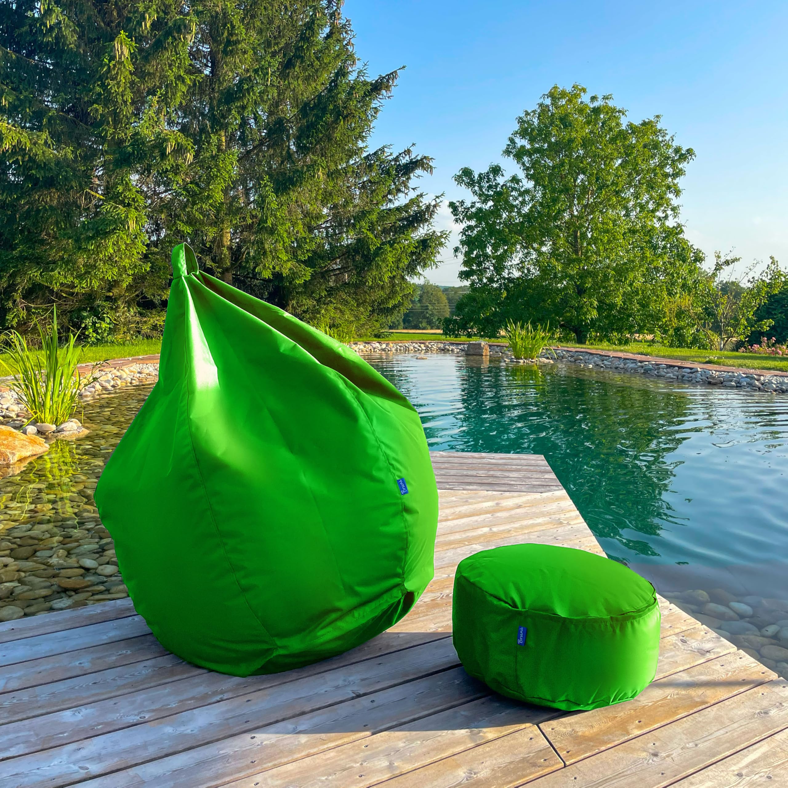 Bruni Classico L Verde – Pouf Sacco XXL, Bean Bag a forma di goccia, fodera lavabile, puff per adulti