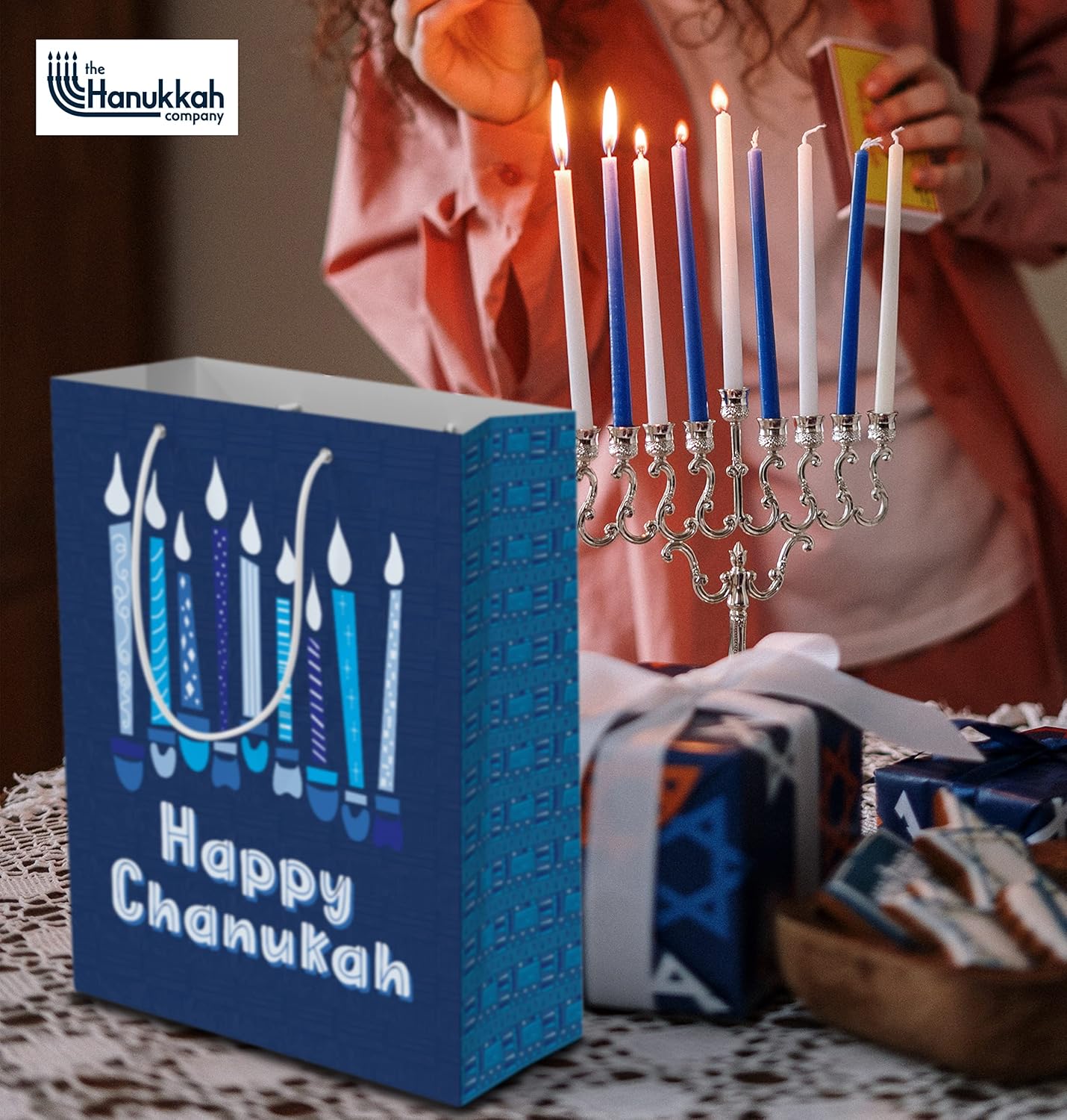 The Hanukkah Company Gift Bags - Chanukah Gift Bags, 4 Assorted Hannukah Designs - 5 x 8 Inch - Blue, Small (Pack of 4) - Image 8