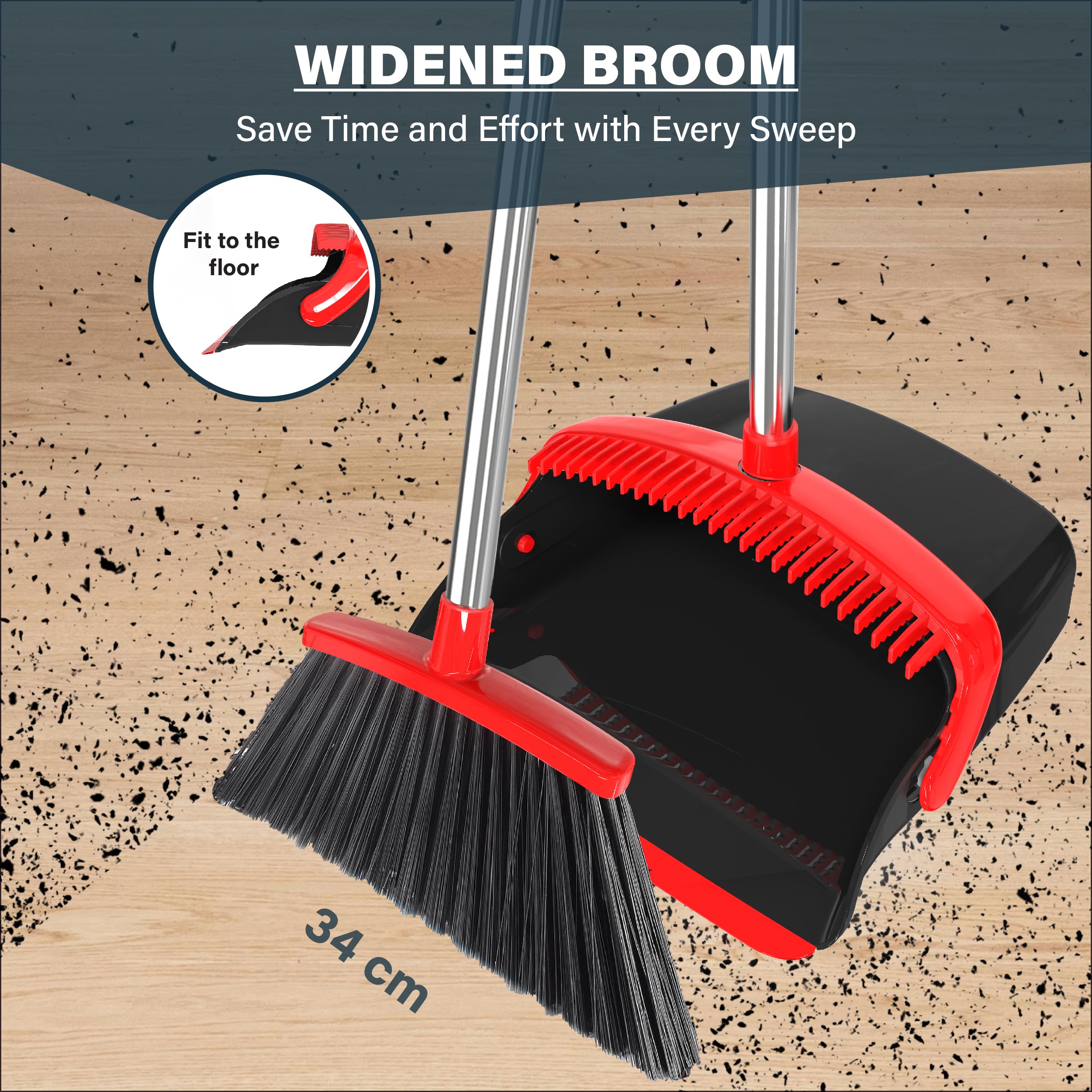 Juego combinado de escoba con recogedor (rojo-negro)