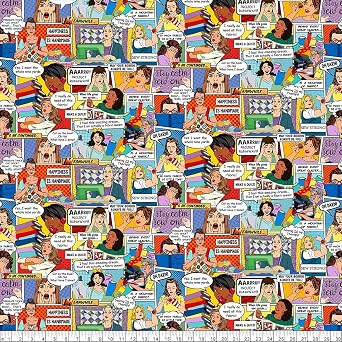 Comic Fabric Sew Strong Multi by Timeless Treasures