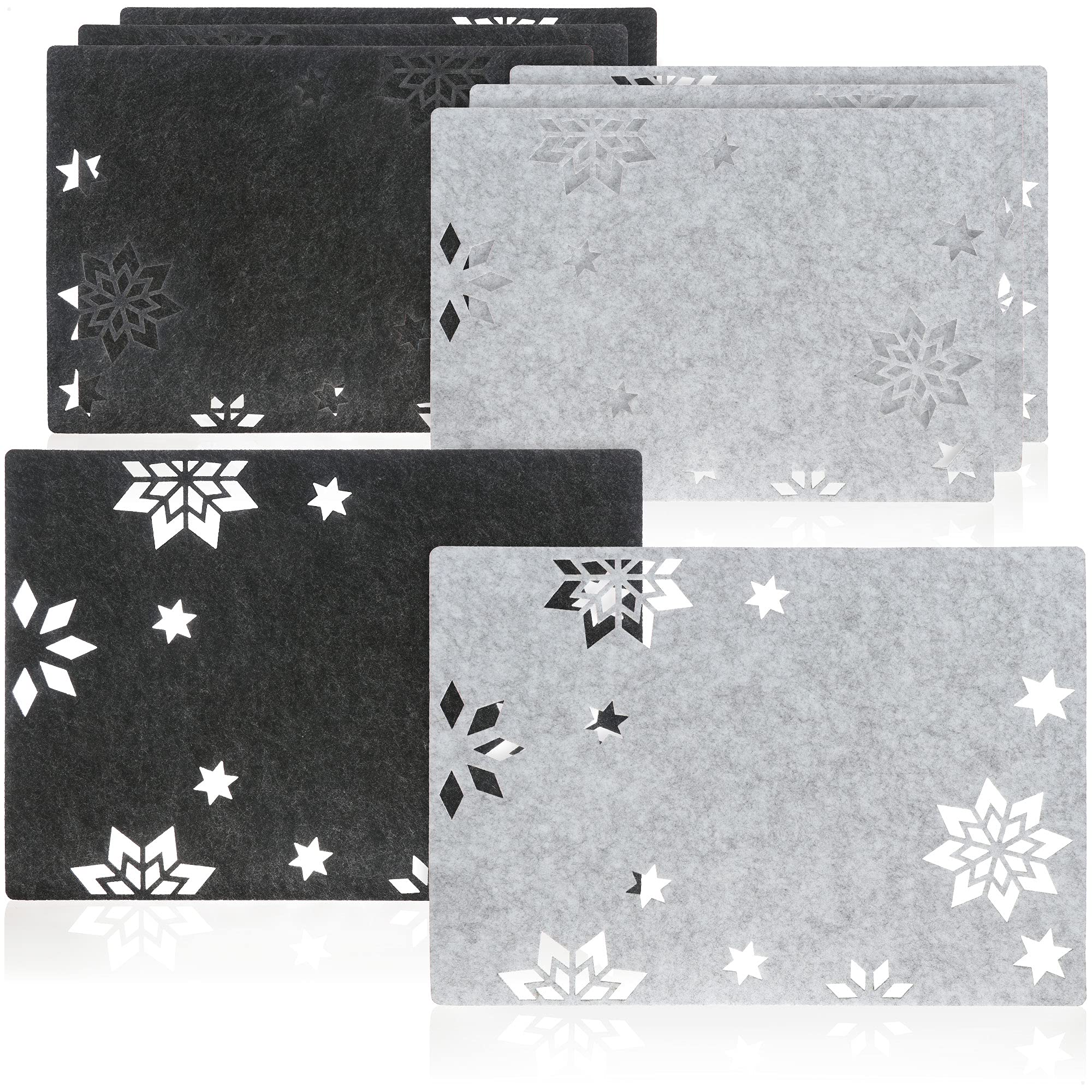 COM-FOUR® 8-piece star placemat - felt place mats, wipeable for winter and Christmas - modern felt placemat - dish mat in a star design (Placemat 8 pieces - stars - 2 colors)