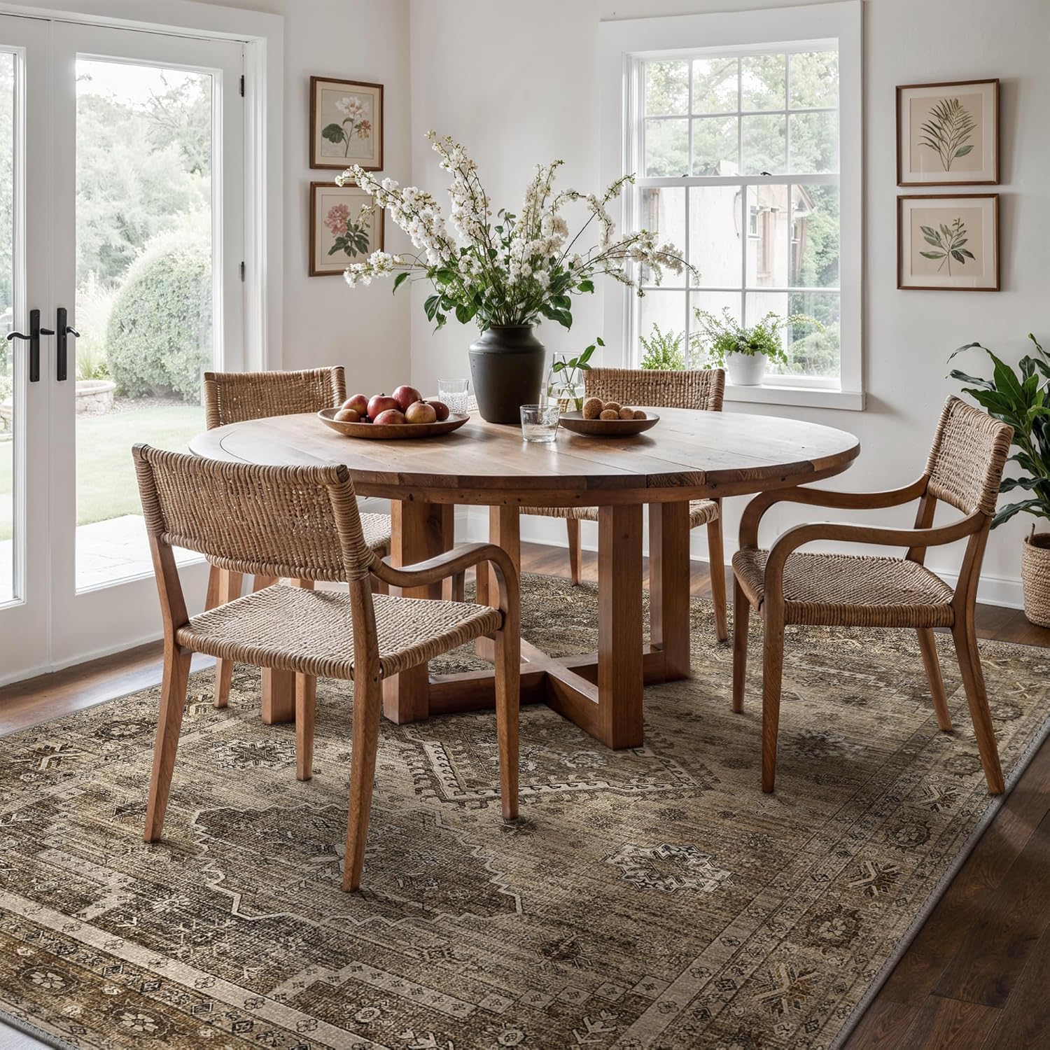 GENIMO 9x12 Area Rugs for Living Room, Machine Washable Low Pile Rugs, Non Slip Vintage Rug for Bedroom, Dining Room, Home Office, Kitchen, Umber