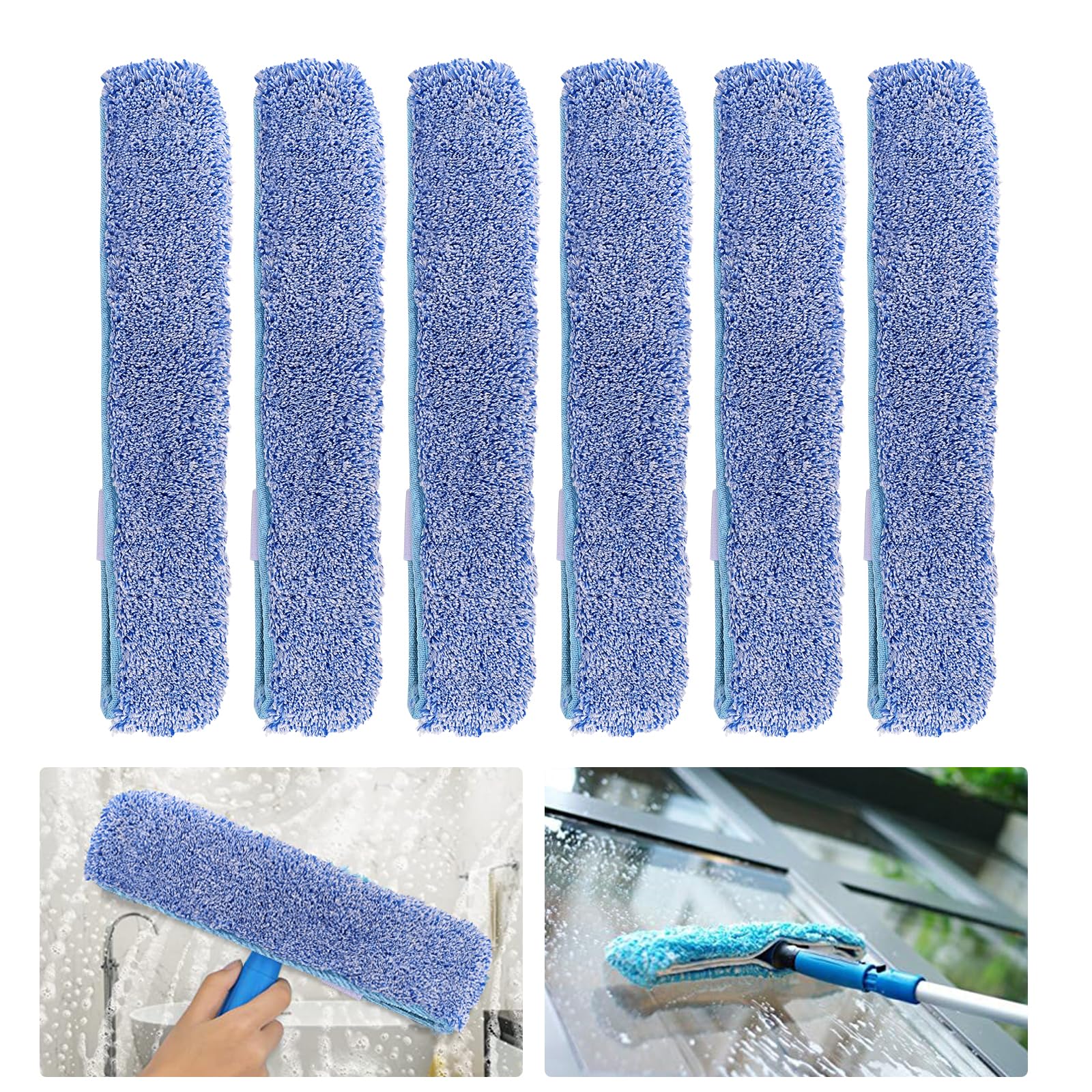 14"" Microfiber Window Scrubber Refill Replacement Compatible with MR.SIGA Professional Window Cleaning, Reusable Squeegee Cloth Sleeve (6 Pack)