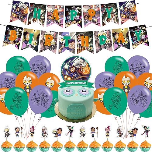 Decoración de fiesta de cumpleaños de la casa del búho, juego de suministros de fiesta temática de dibujos animados con pancarta de feliz