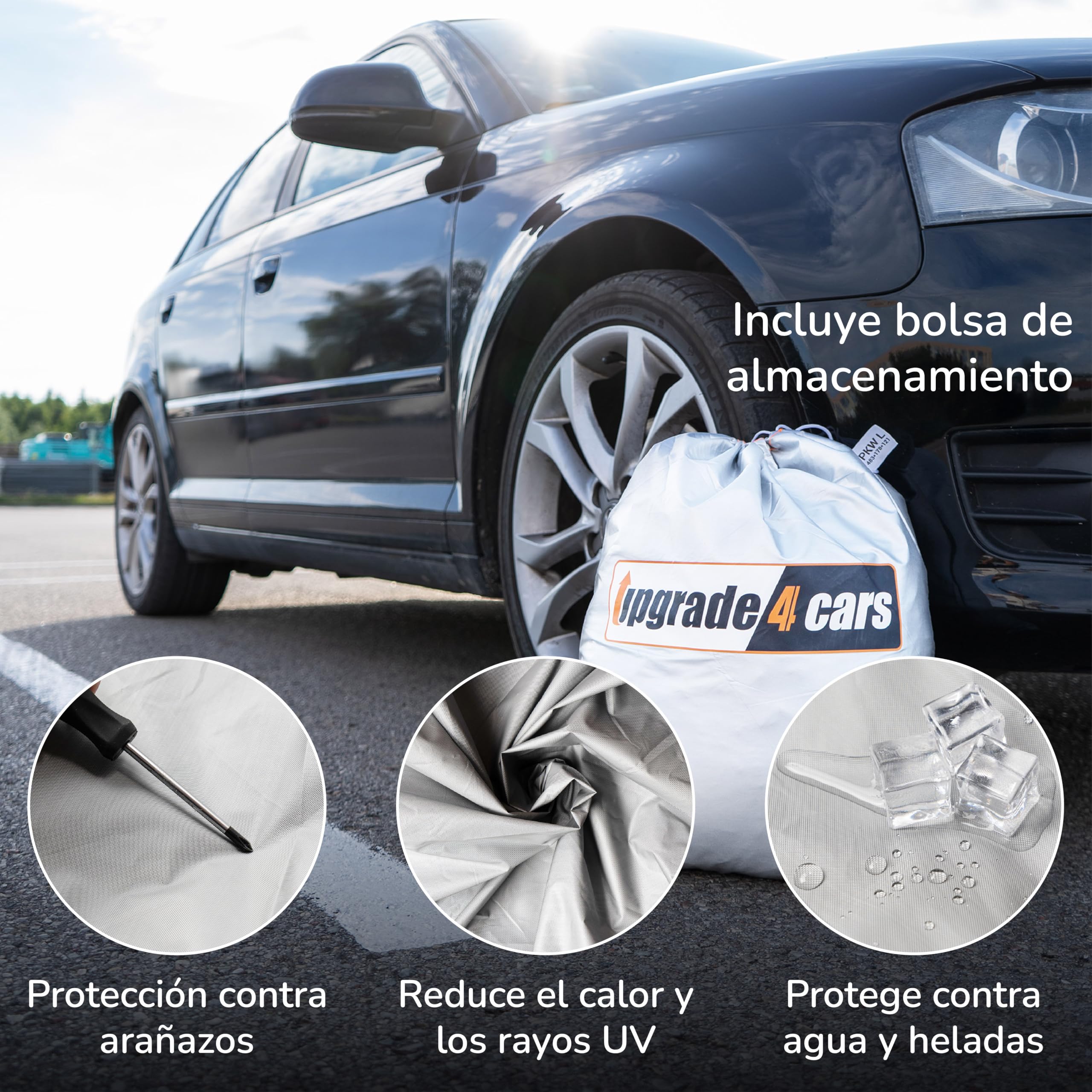 Upgrade4cars Funda Coche Exterior Versión 2026 Impermeable | Funda Completa para Todo el Año | Lona Universal para SUV - M (455 × 190 × 150 cm)