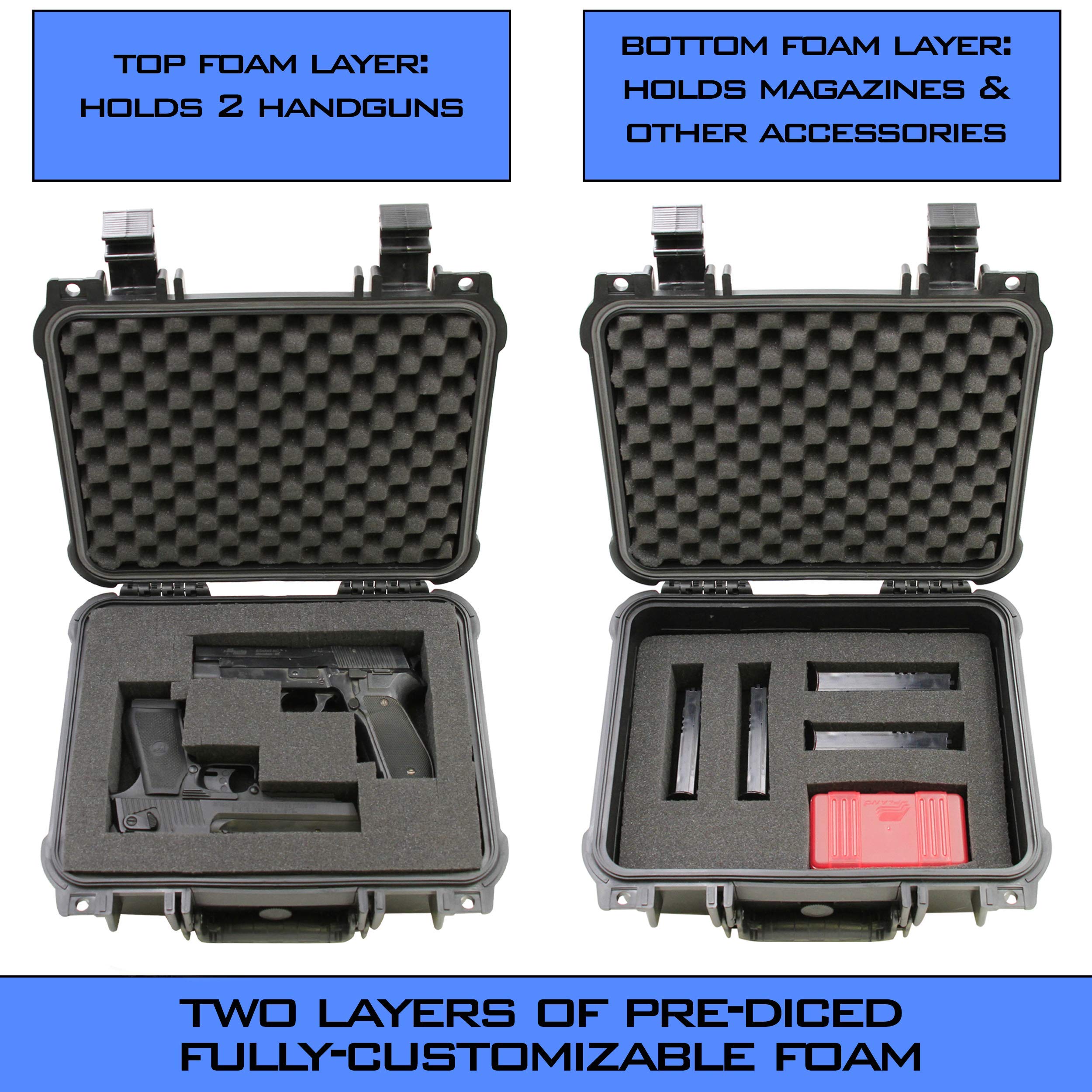 Buy CASEMATIX 13" Two Gun Hard Case for 2 Handguns Waterproof & Shockproof 2 Pistol Hard Case