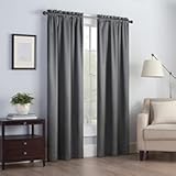 Blackout Curtains for Bedroom - Canova 42" x 84" Insulated Darkening Single Panel Rod Pockets Window Treatment Living Room, Charcoal