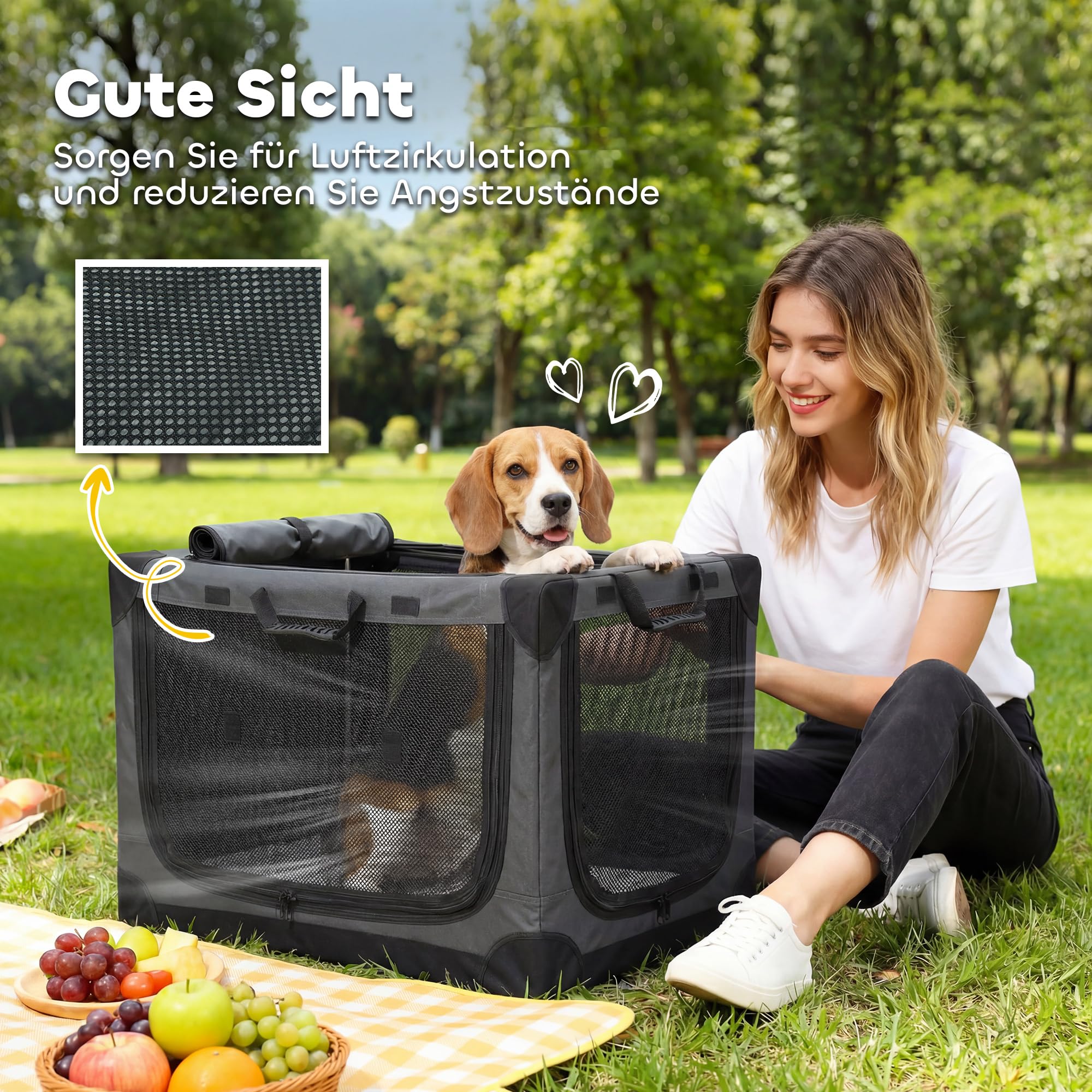 PawHut Hundebox faltbar 76x54x54cm Hundetransportbox mit Kissen abnehmbar waschbar Bezug atmungsaktiv Transportbox aus 600D Oxford-Gewebe Hundetasche für Katzen Hunde bis 20kg für Reise Auto Armeegrün