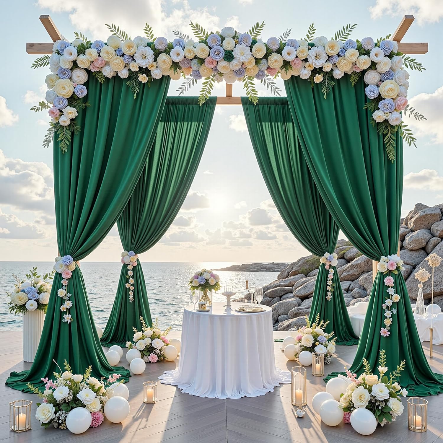Condition photo showing New/Like New for 10 ft x 10 ft wrinkle free hunter green backdrop curtain for parties, polyester dark green photo backdrop drapes 2 panels 5x10ft for baby shower wedding birthday party photography curtains hunter green 5'(w) x 10'(h), 2 panels