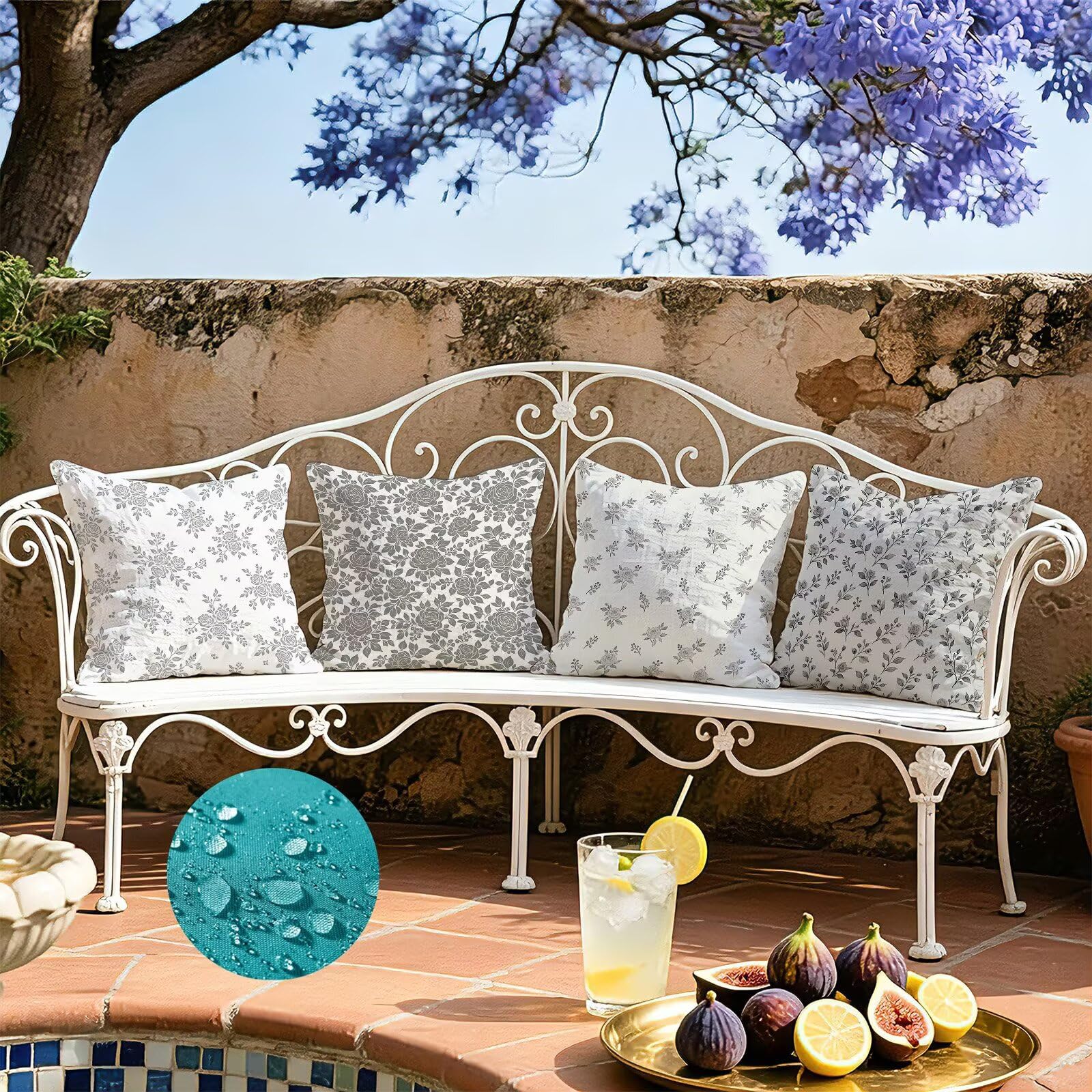 Coussin Exterieur Impermeable Beige, Taie Oreiller 45x45 Set de 4, Cod-3220