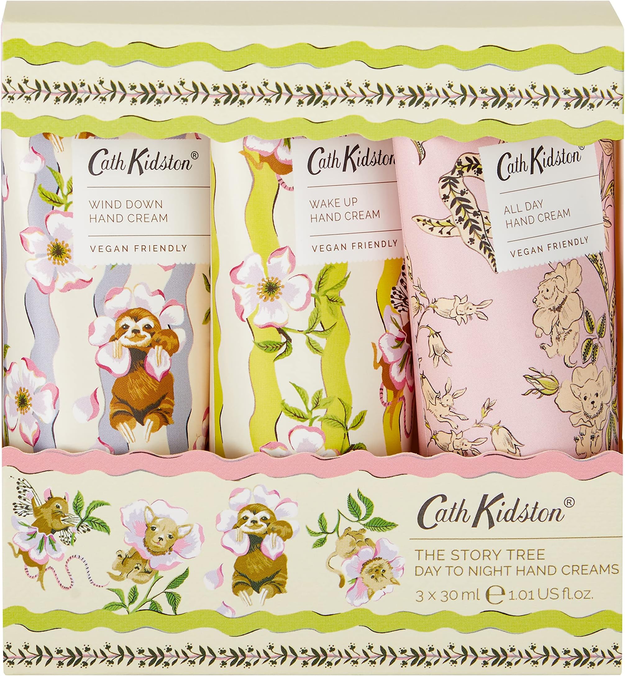 Cath Kidston Story Tree Day to Night Hand Creams | Vegan & Shea Butter Hand Creams |Bergamot & Mint | Oakmoss | Lavender & English Chamomile |Travel Hand Cream Set | Gift Set | 3x30ml