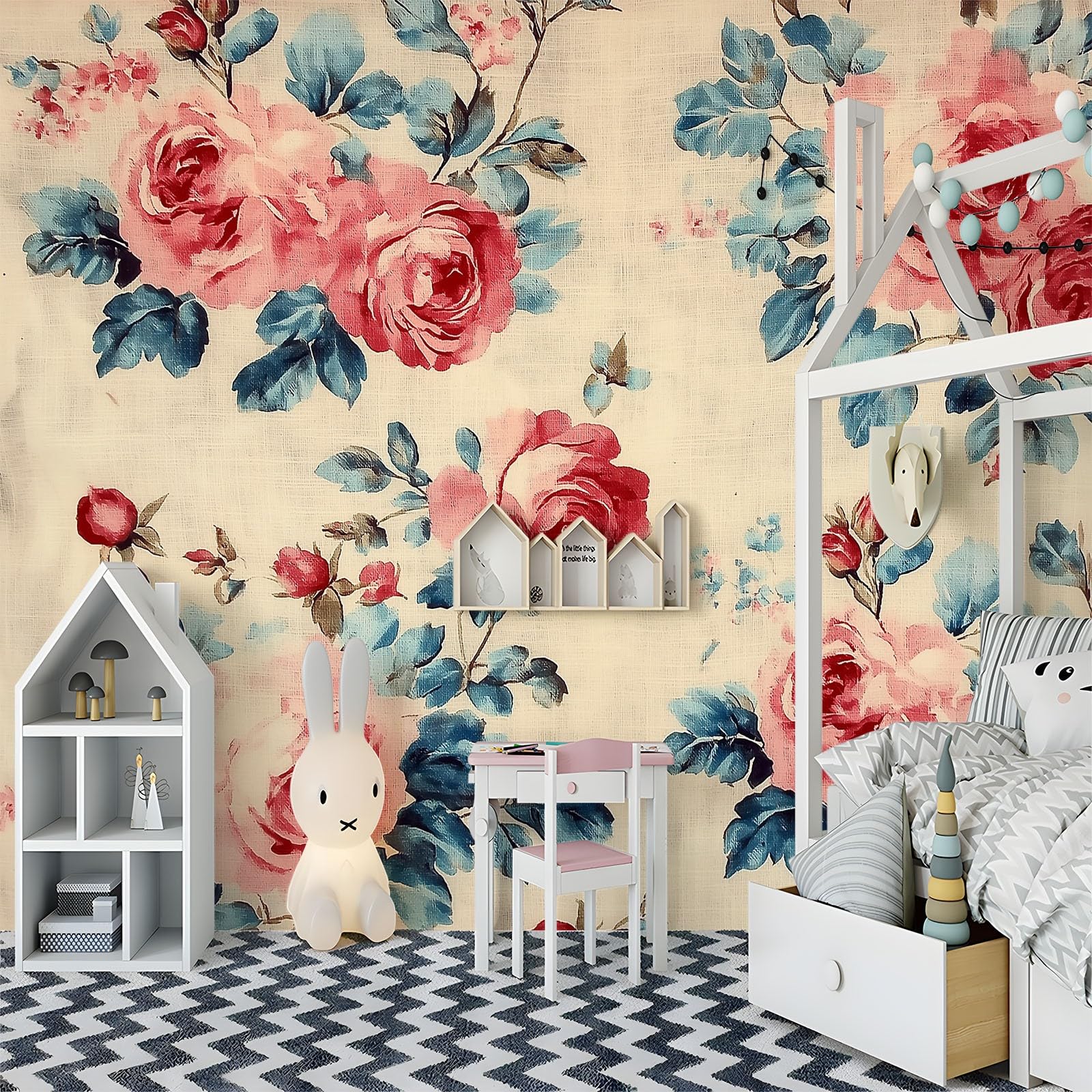 Générique Panoramiczna tapeta 500 x 280 cm kwiatowe róże vintage włóknina XXL fototapeta gobelin ścienny salon sypialnia - tapeta Trompe l'eil efekt 3D, beżowa