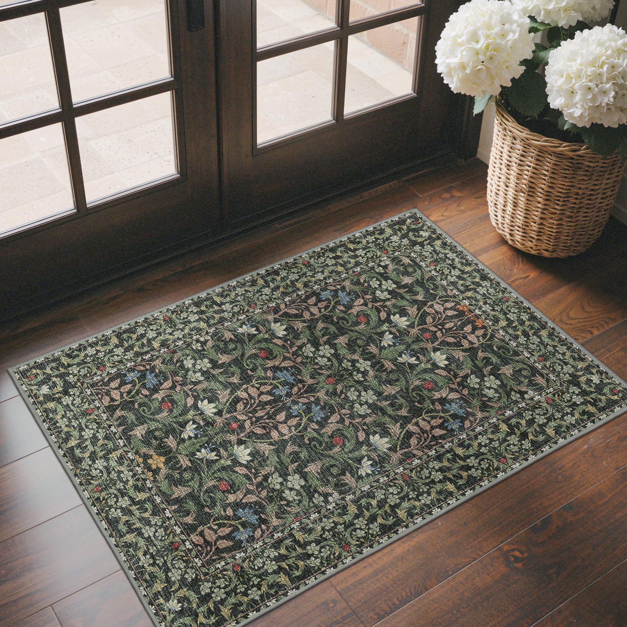 GENIMO Small Rug 60x90cm Charcoal Sage Washable Non-Slip Hallway Carpet Mat โ image 1
