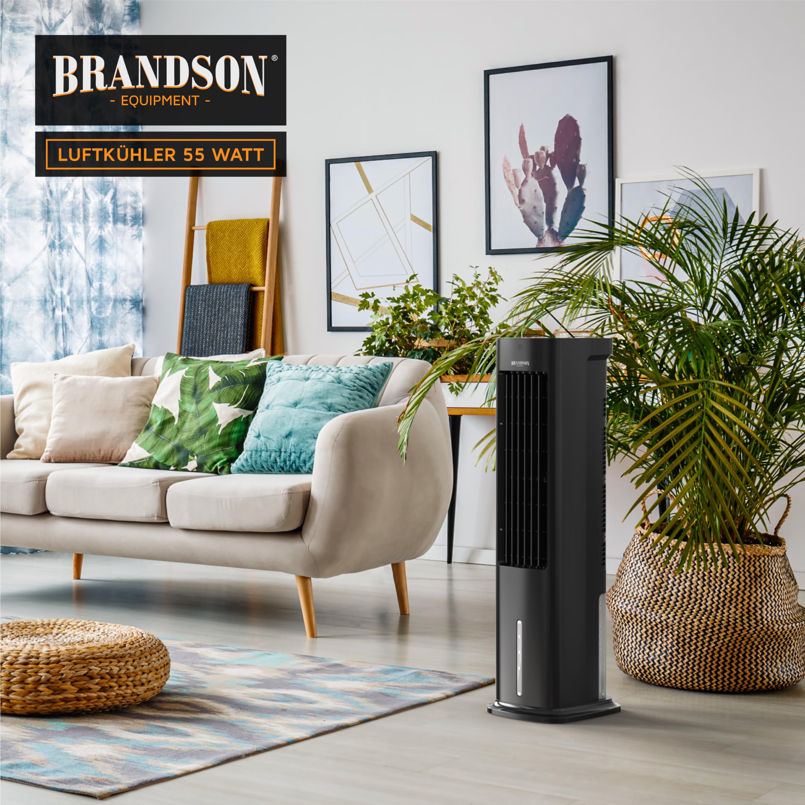 Brandson - Turmventilator mit Wasserkühlung - Sieger Ventilatoren und Luftkühler 2026-4 in 1 - Verdunstungskühler - Luftkühler - Ventilator - ohne Abluftschlauch- sehr leise