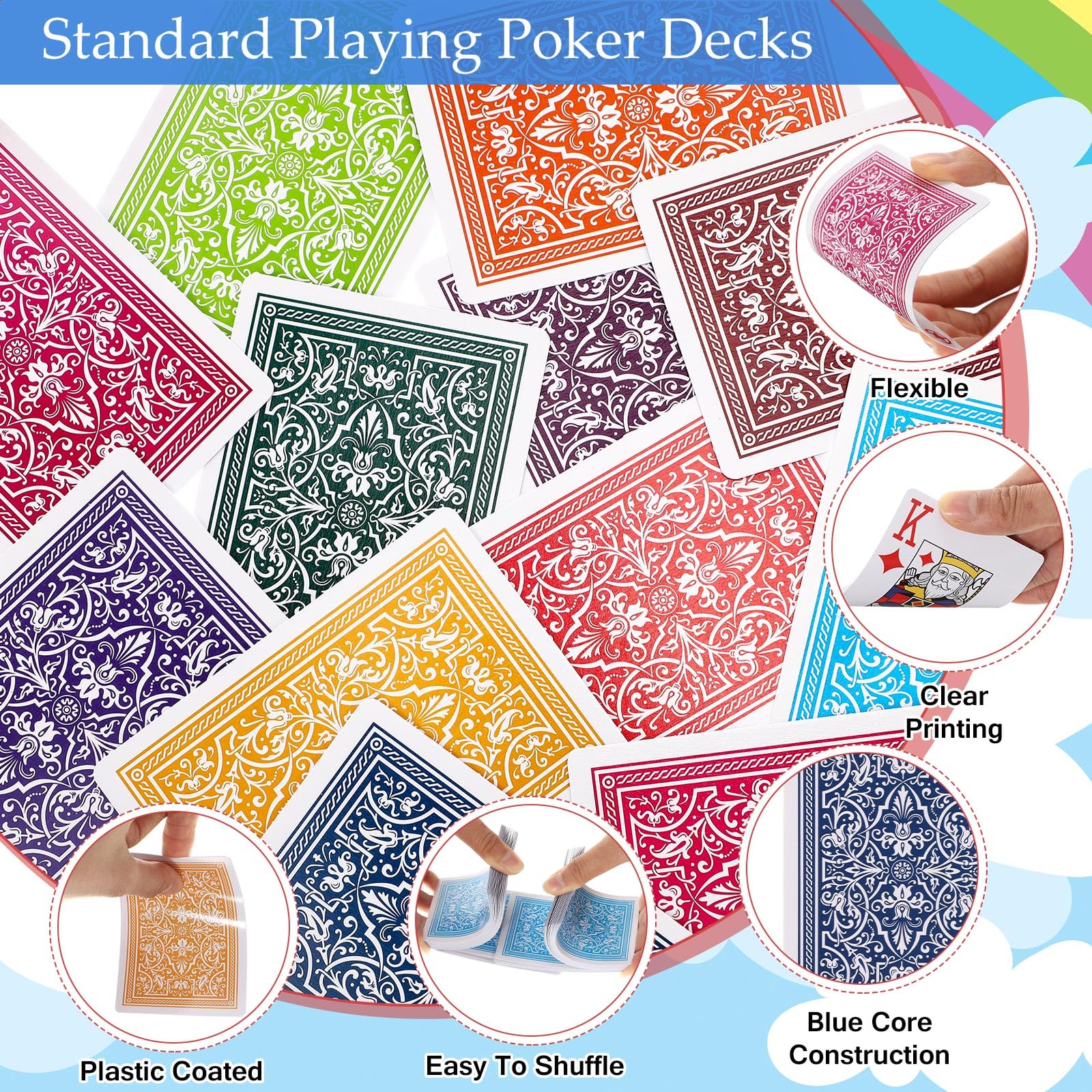 Zubebe Confezione da 24 carte da gioco jumbo, dimensioni standard, in plastica, mazzi da poker per anziani, adulti e bambini, carte da gioco impermeabili per campeggio, serate di gioco in famiglia