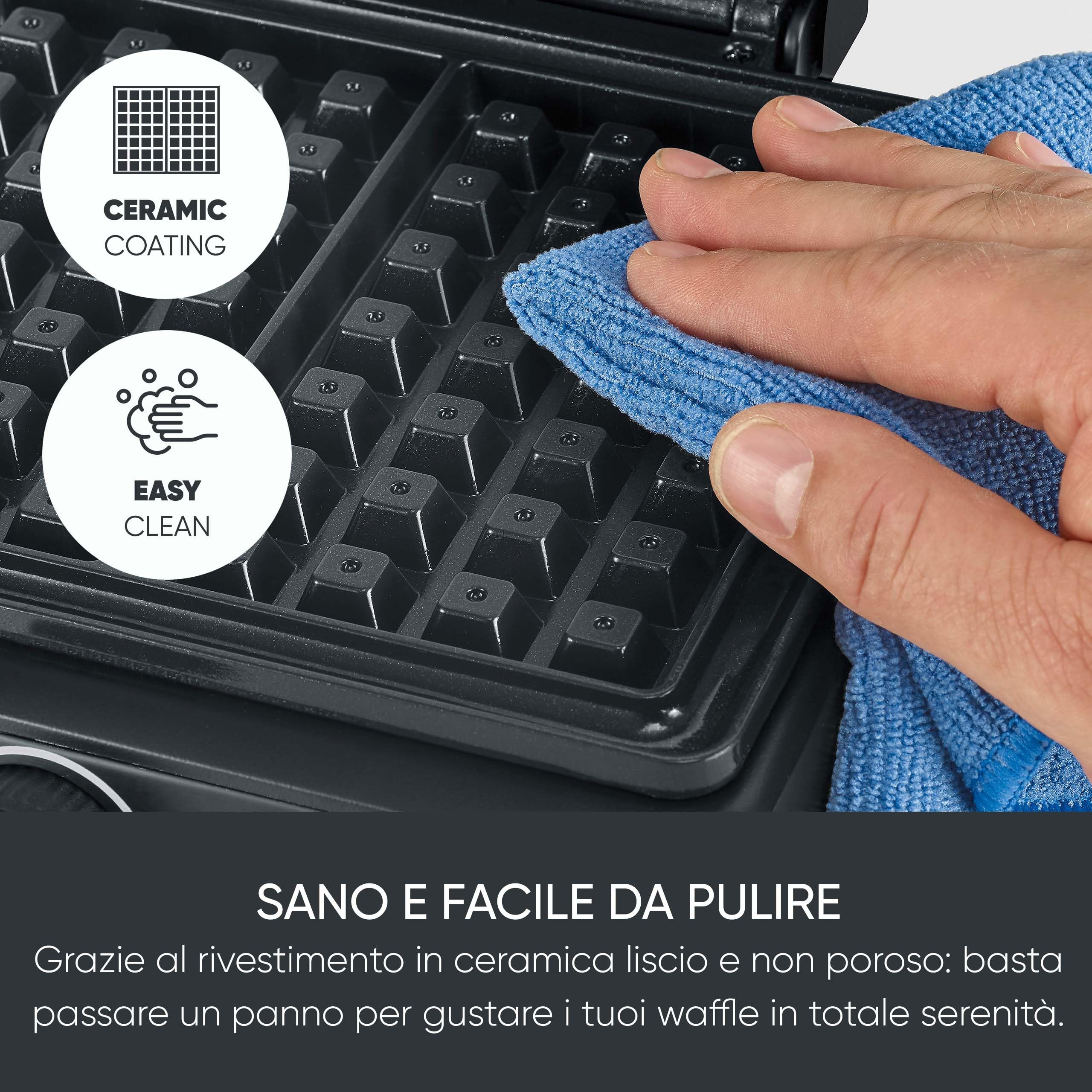 Severin Macchina per Waffle Belgi, Piastra con Rivestimento in Ceramica Senza PFAS, 1600W, Cottura Rapida, Piastre Extra Profonde per 2 Waffle, Nero/Acciaio Inox, WA 2130